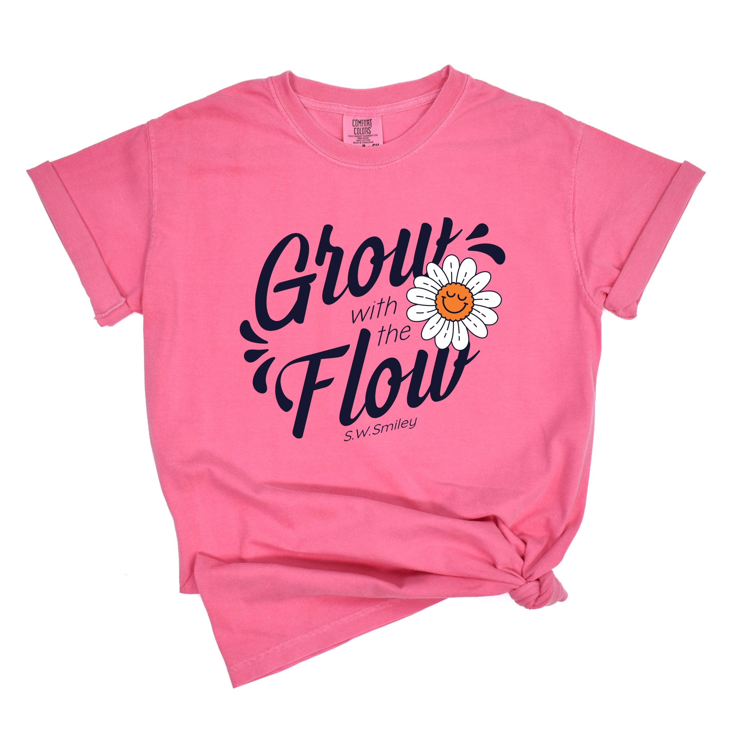 S.W.Smiley Grow With The Flow Flower - Women's Garment Dyed Graphic T-Shirt