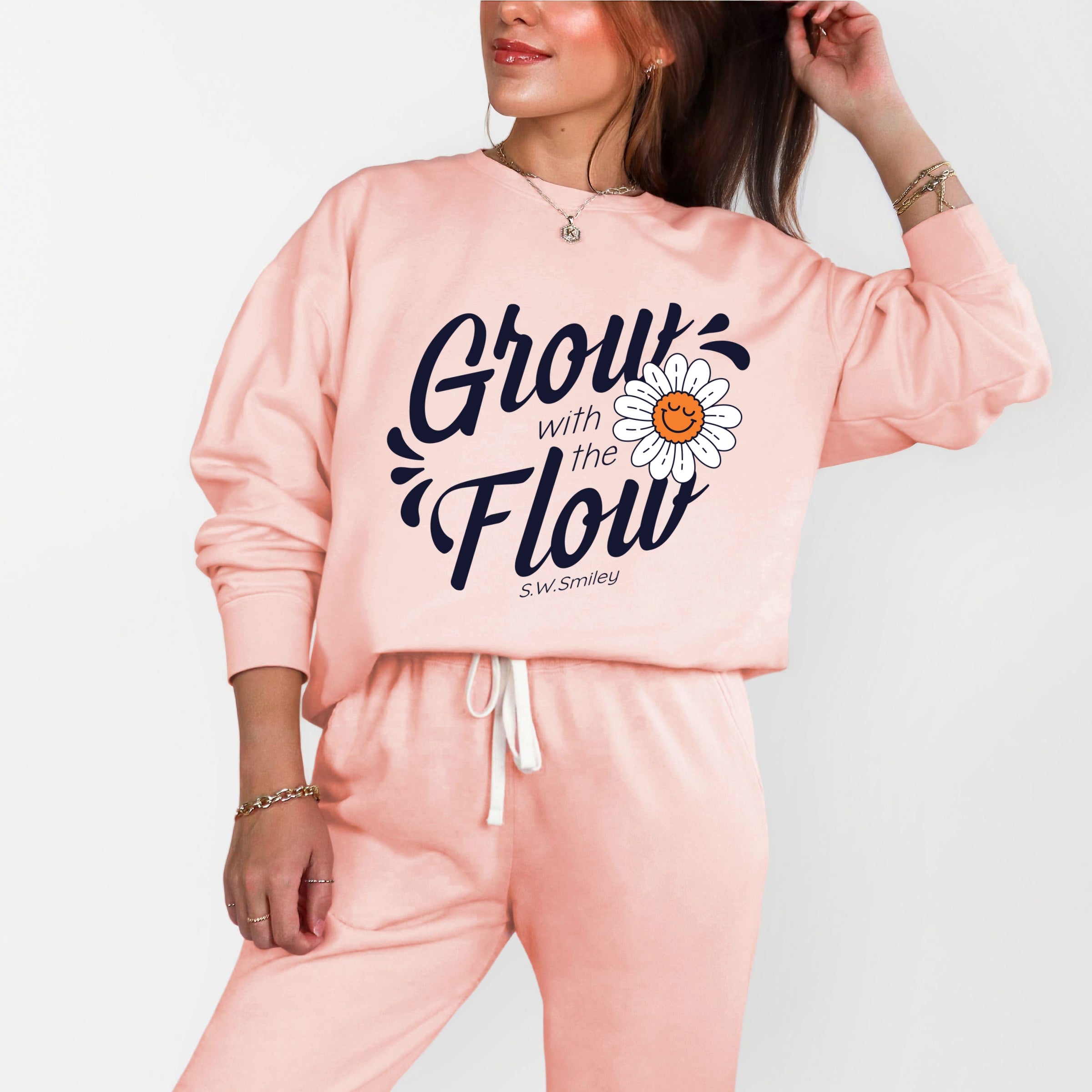 S.W.Smiley Grow With The Flow Flower - Women's Lightweight Garment Dyed Sweatshirt