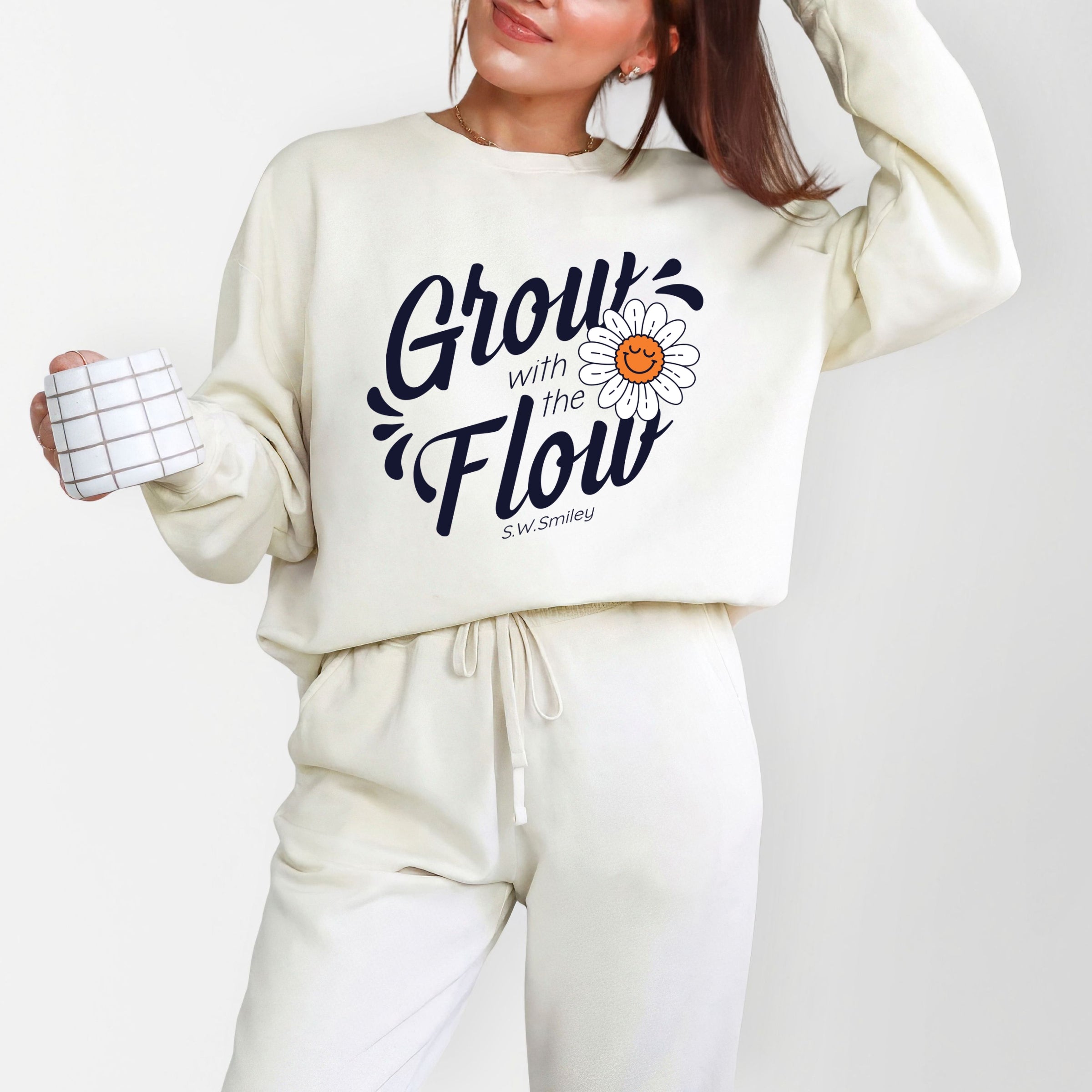 S.W.Smiley Grow With The Flow Flower - Women's Lightweight Garment Dyed Sweatshirt