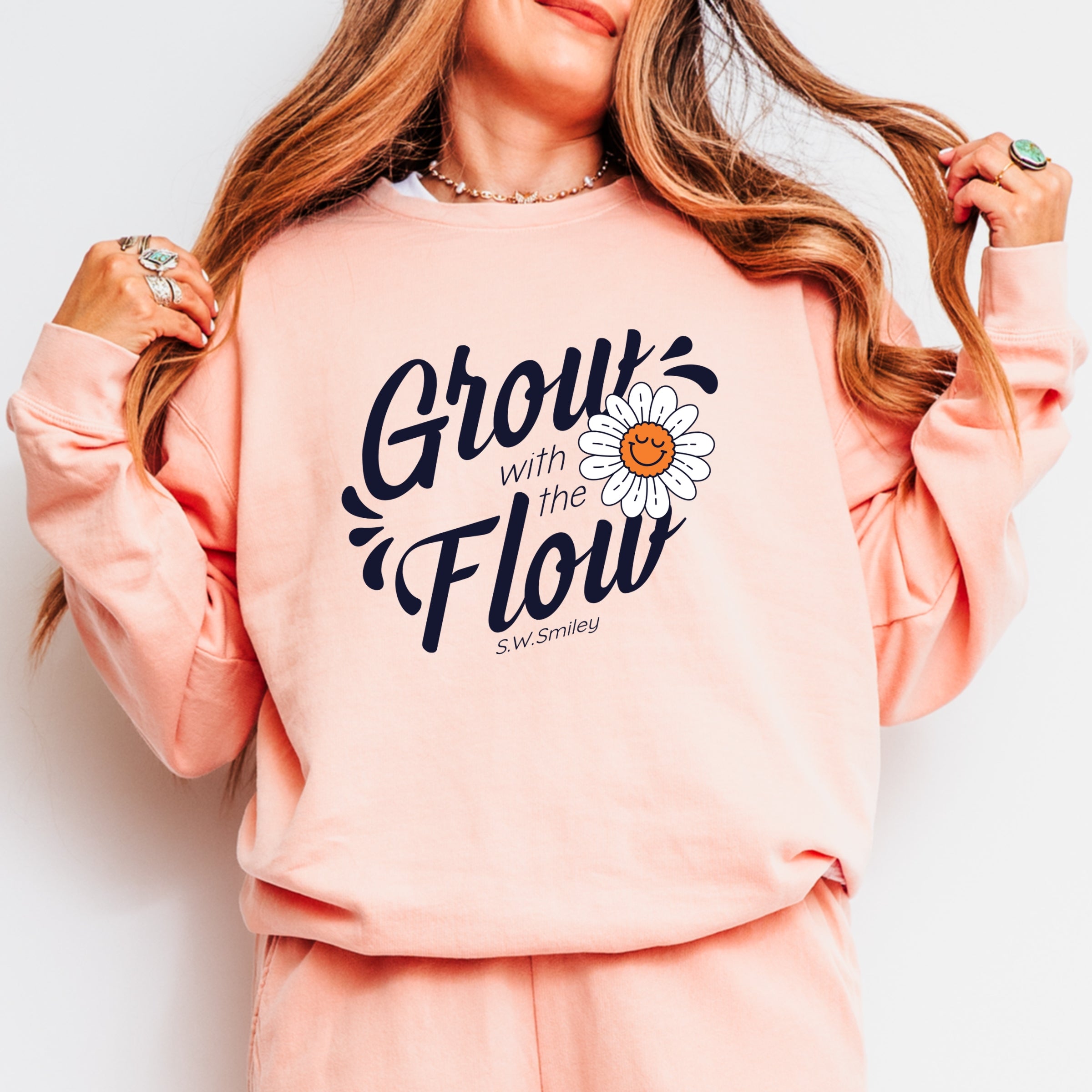 S.W.Smiley Grow With The Flow Flower - Women's Lightweight Garment Dyed Sweatshirt