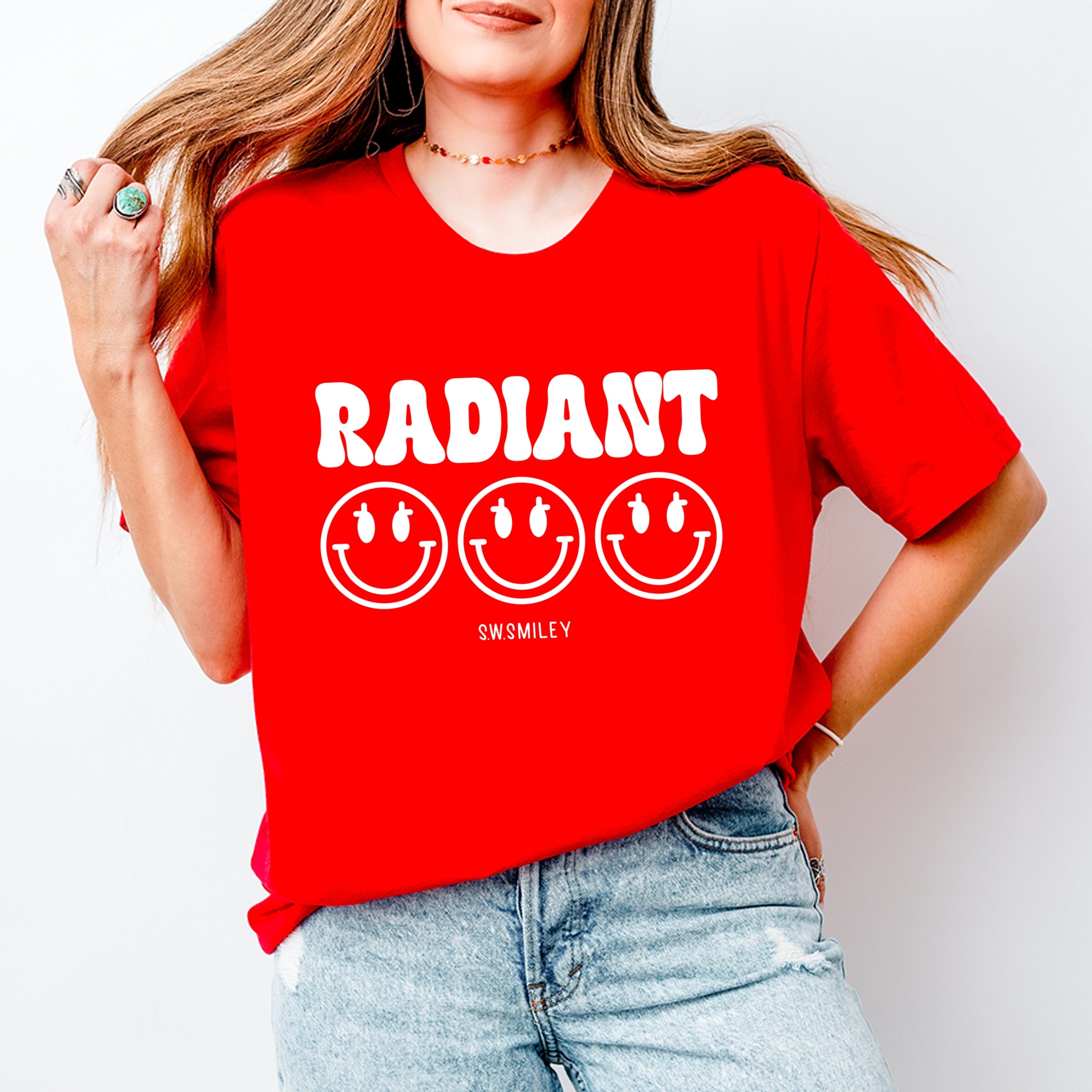 S.W.Smiley Radiant Groovy Outline - Women's Short Sleeve Graphic T-Shirt