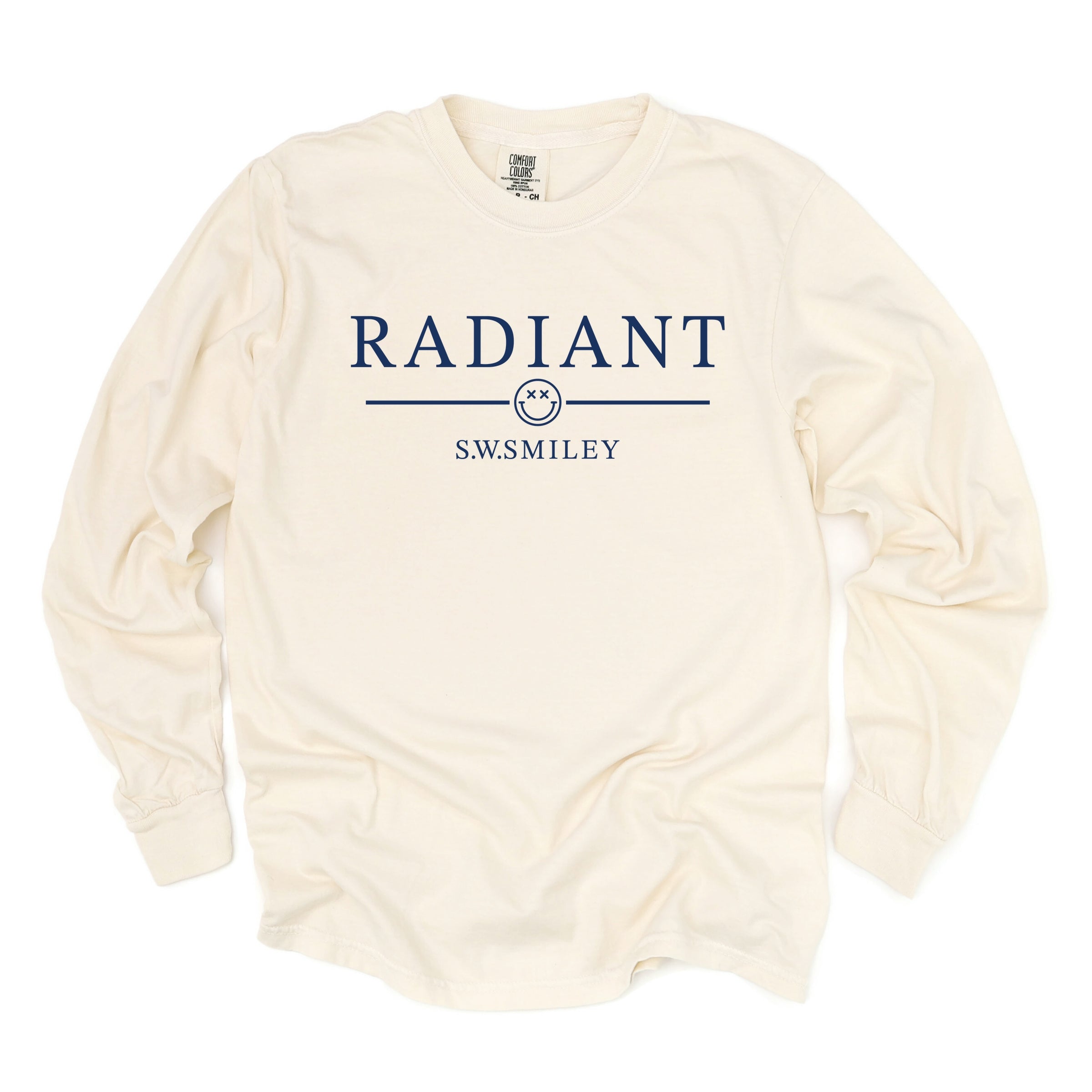 S.W.Smiley Radiant Smiley Outline - Women's Garment Dyed Long Sleeve Graphic T-Shirt