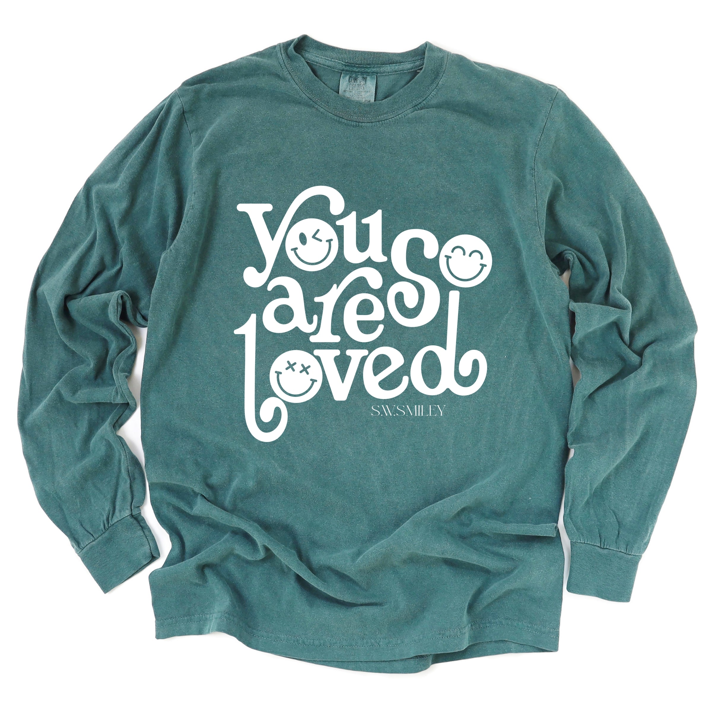S.W.Smiley You Are So Loved - Women's Garment Dyed Long Sleeve Graphic T-Shirt