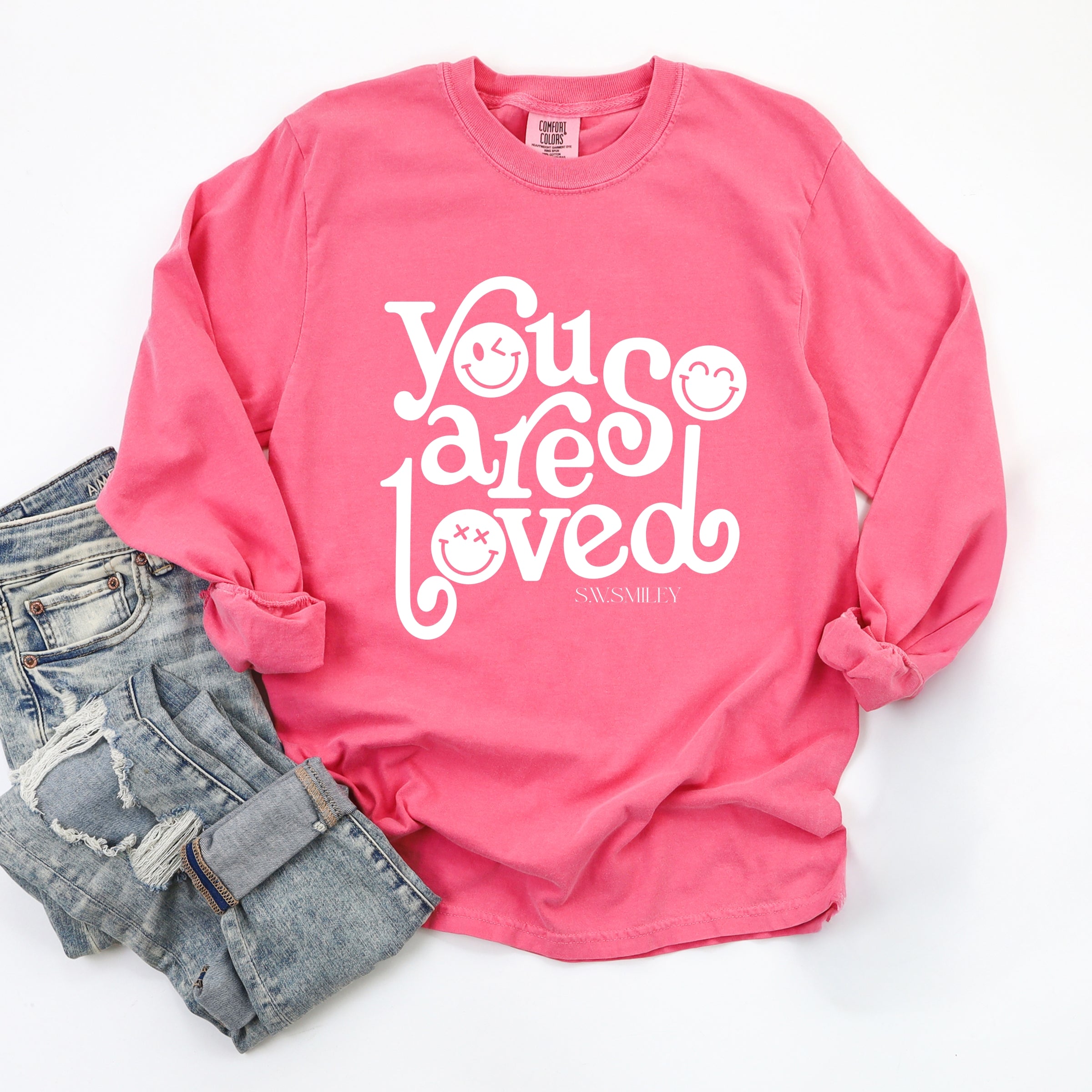 S.W.Smiley You Are So Loved - Women's Garment Dyed Long Sleeve Graphic T-Shirt
