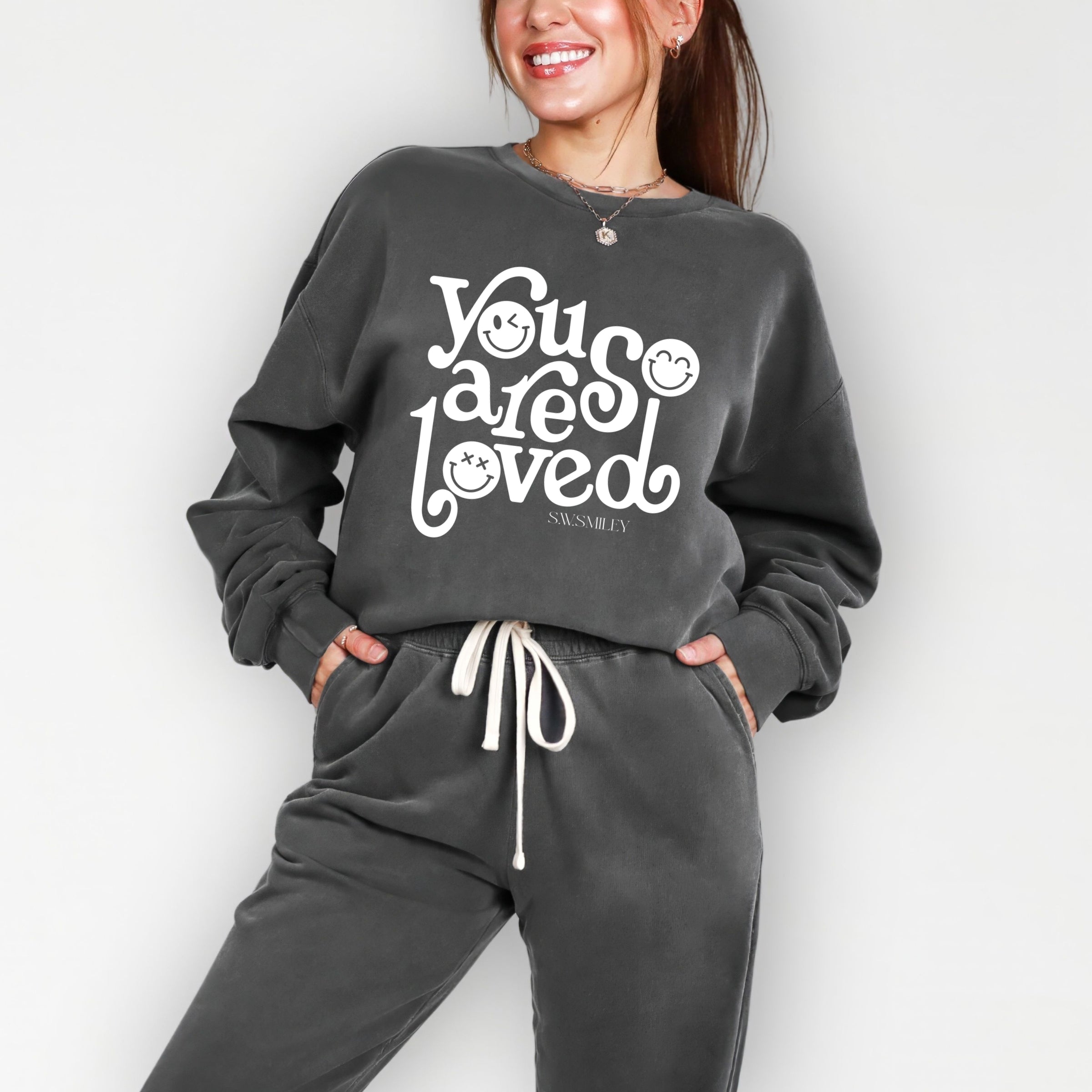 S.W.Smiley You Are So Loved - Womens Lightweight Garment Dyed Sweatshirt