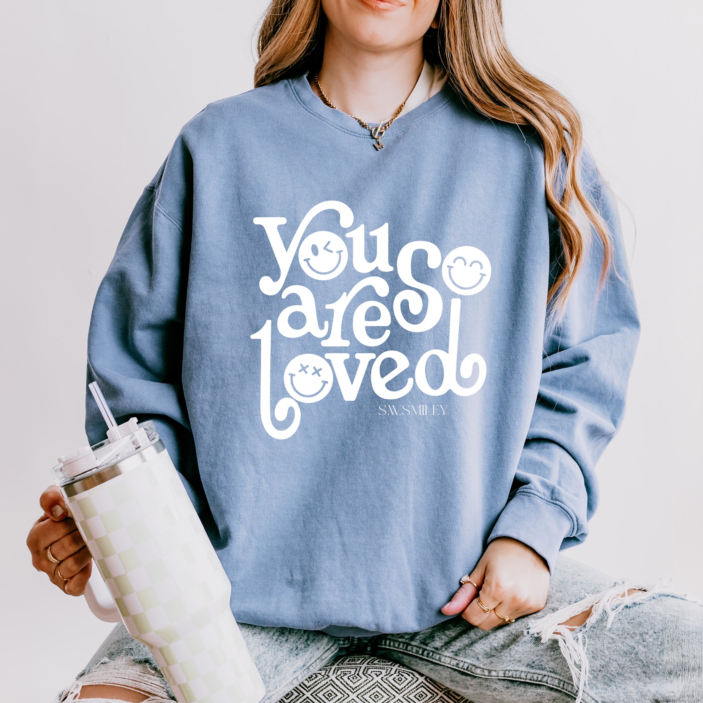 S.W.Smiley You Are So Loved - Womens Lightweight Garment Dyed Sweatshirt
