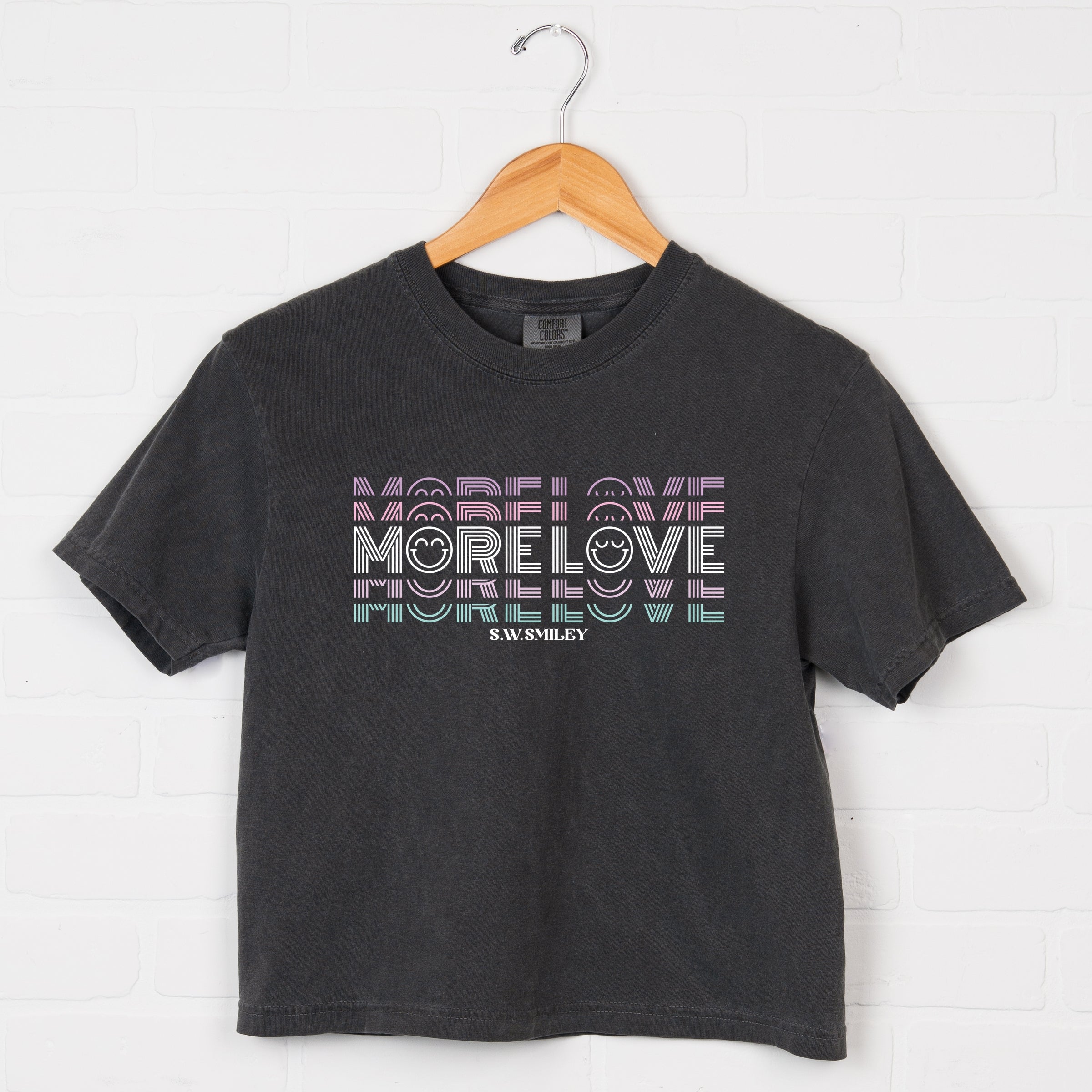 S.W.Smiley More Love - Women's Boxy Crop Top Graphic T-Shirt