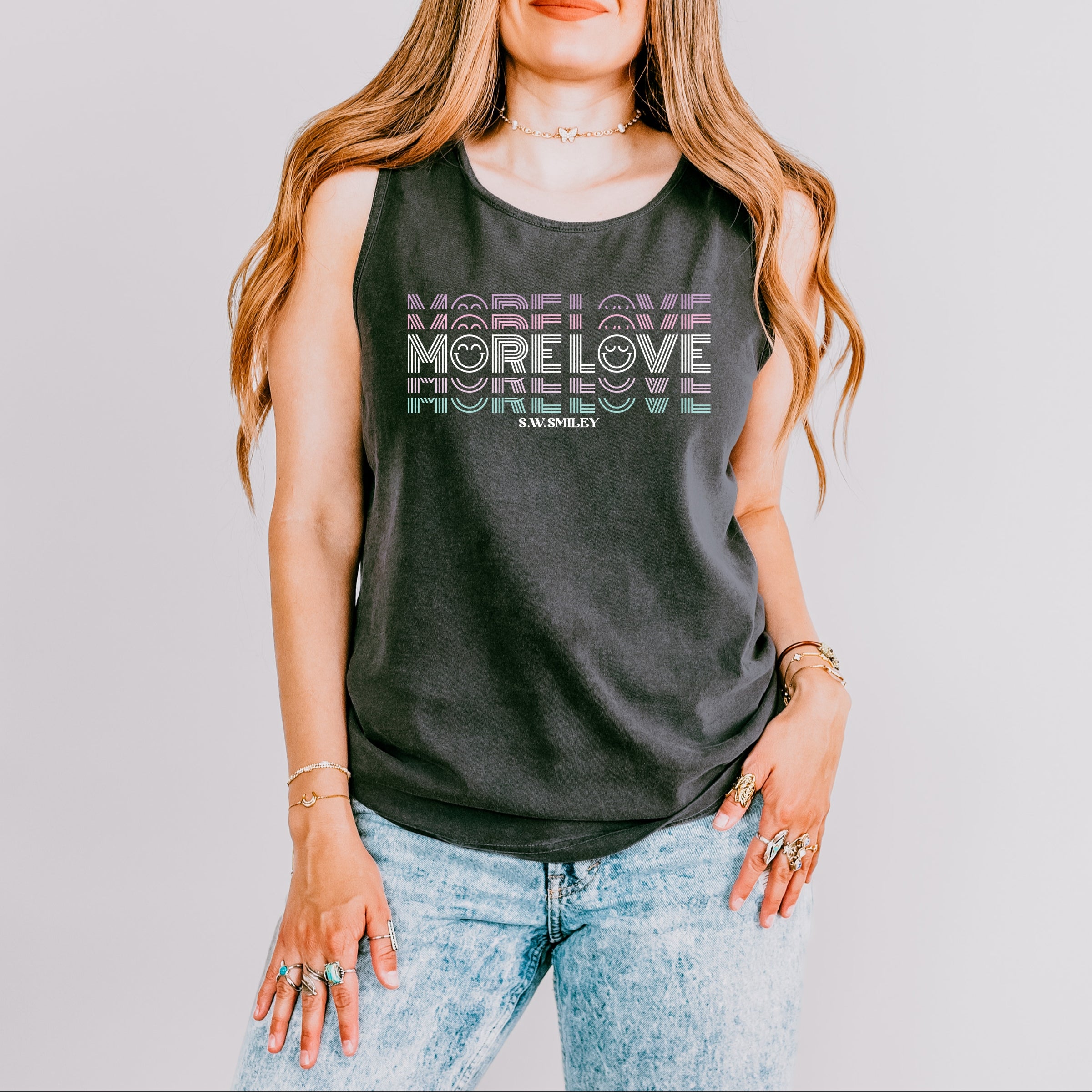 S.W.Smiley More Love - Women's Garment Dyed Graphic Tank Top