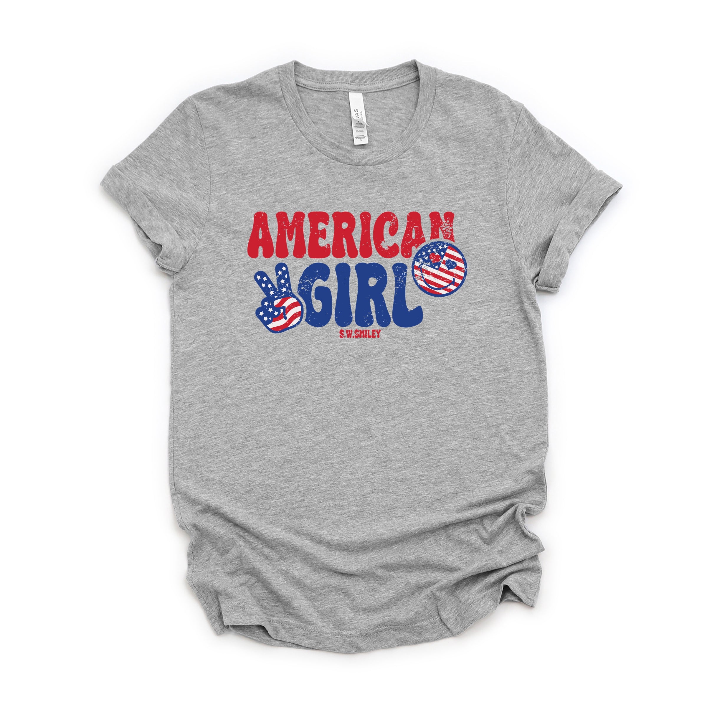 S.W.Smiley American Girl Patriotic - Women's Short Sleeve Graphic T-Shirt