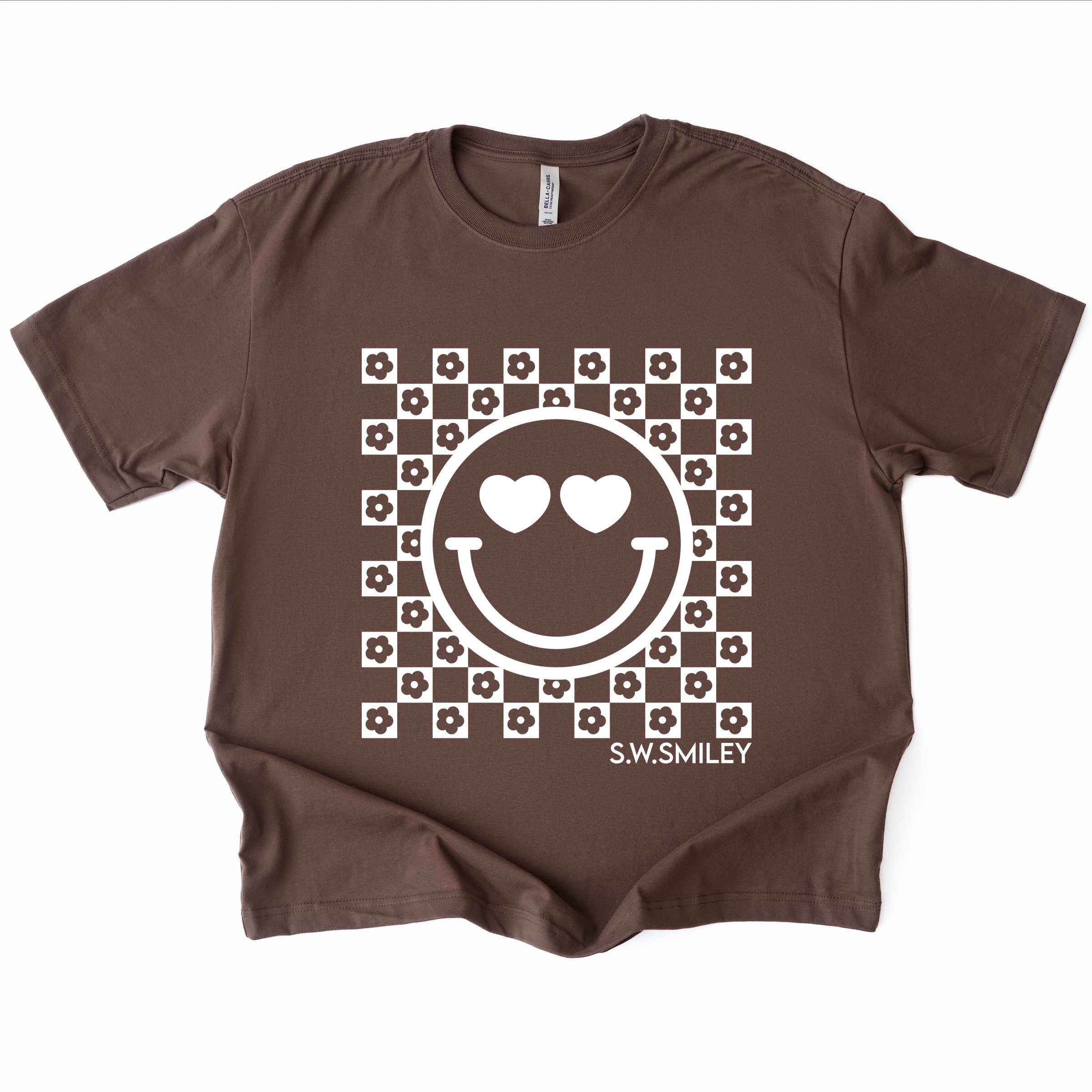 S.W.Smiley Checkered Floral Outline - Women's Heavyweight Graphic T-Shirt