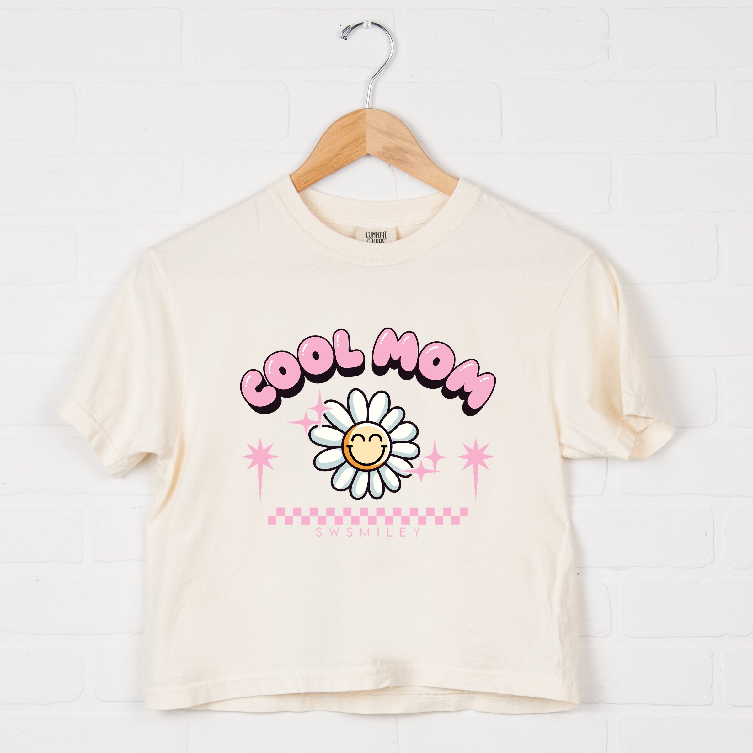 S.W.Smiley Cool Mom Flower - Womens Boxy Crop Top