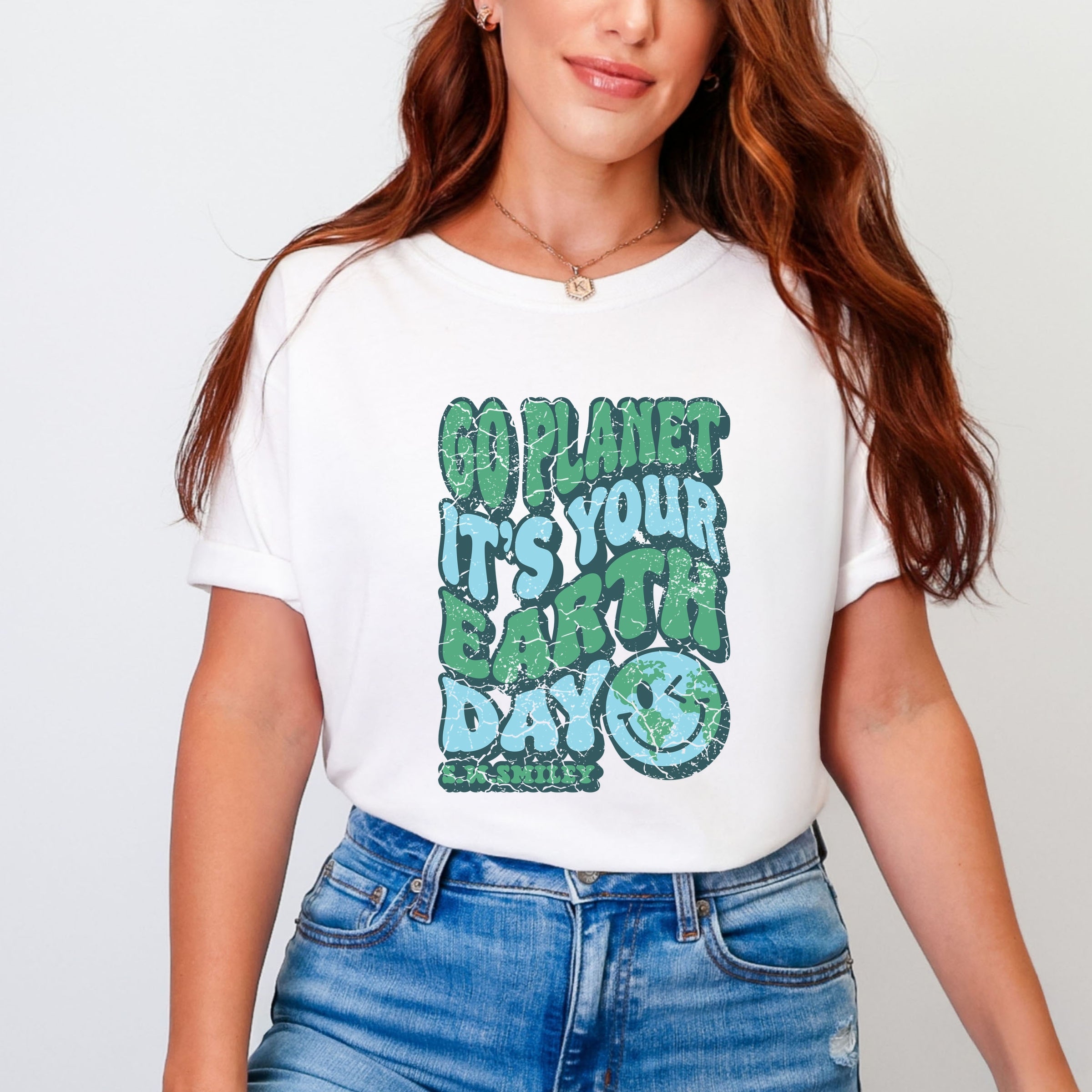 S.W.Smiley Go Planet It's Your Earth Day - Women's Garment Dyed Graphic T-Shirt