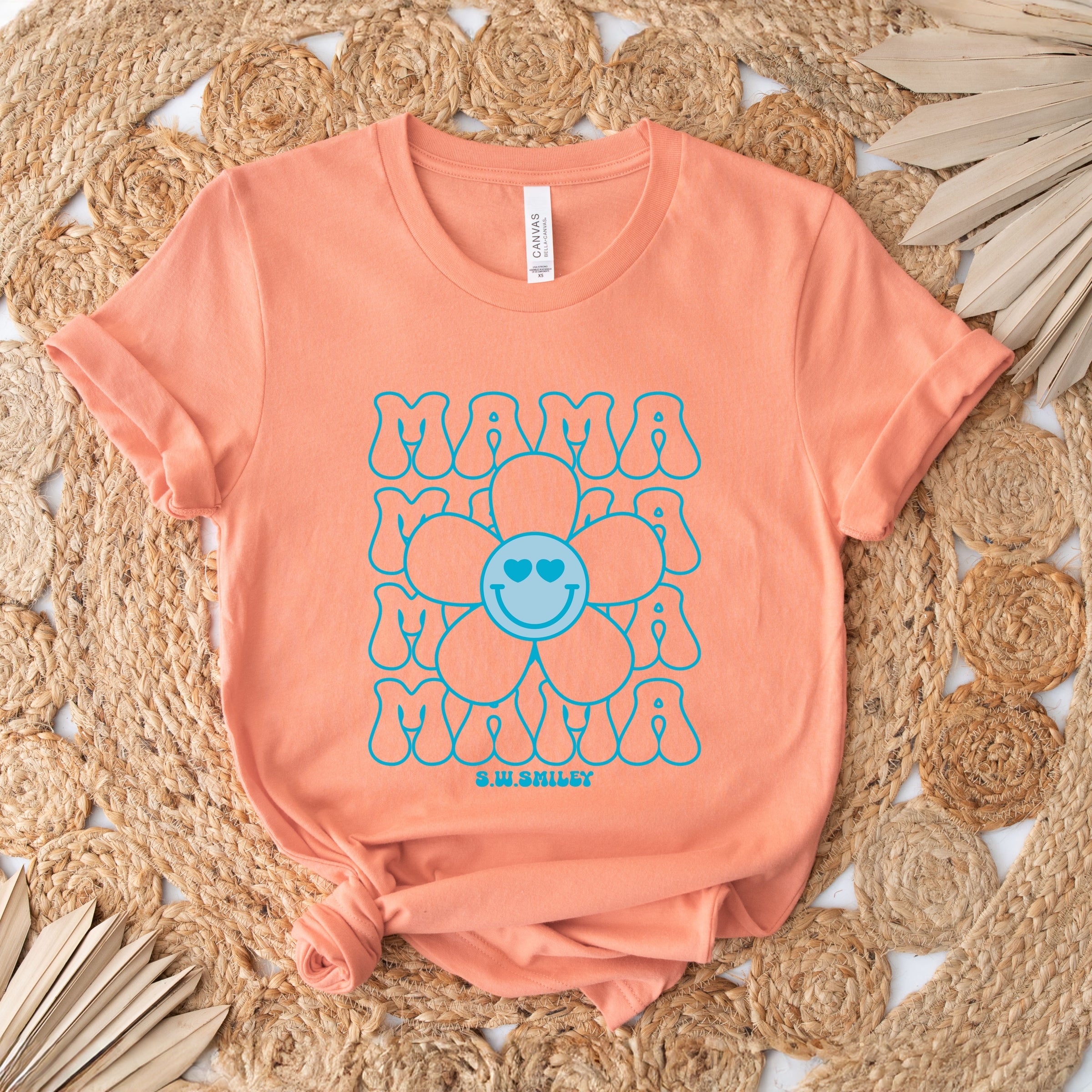 S.W.Smiley Mama Stacked Flower - Women's Short Sleeve Graphic T-Shirt