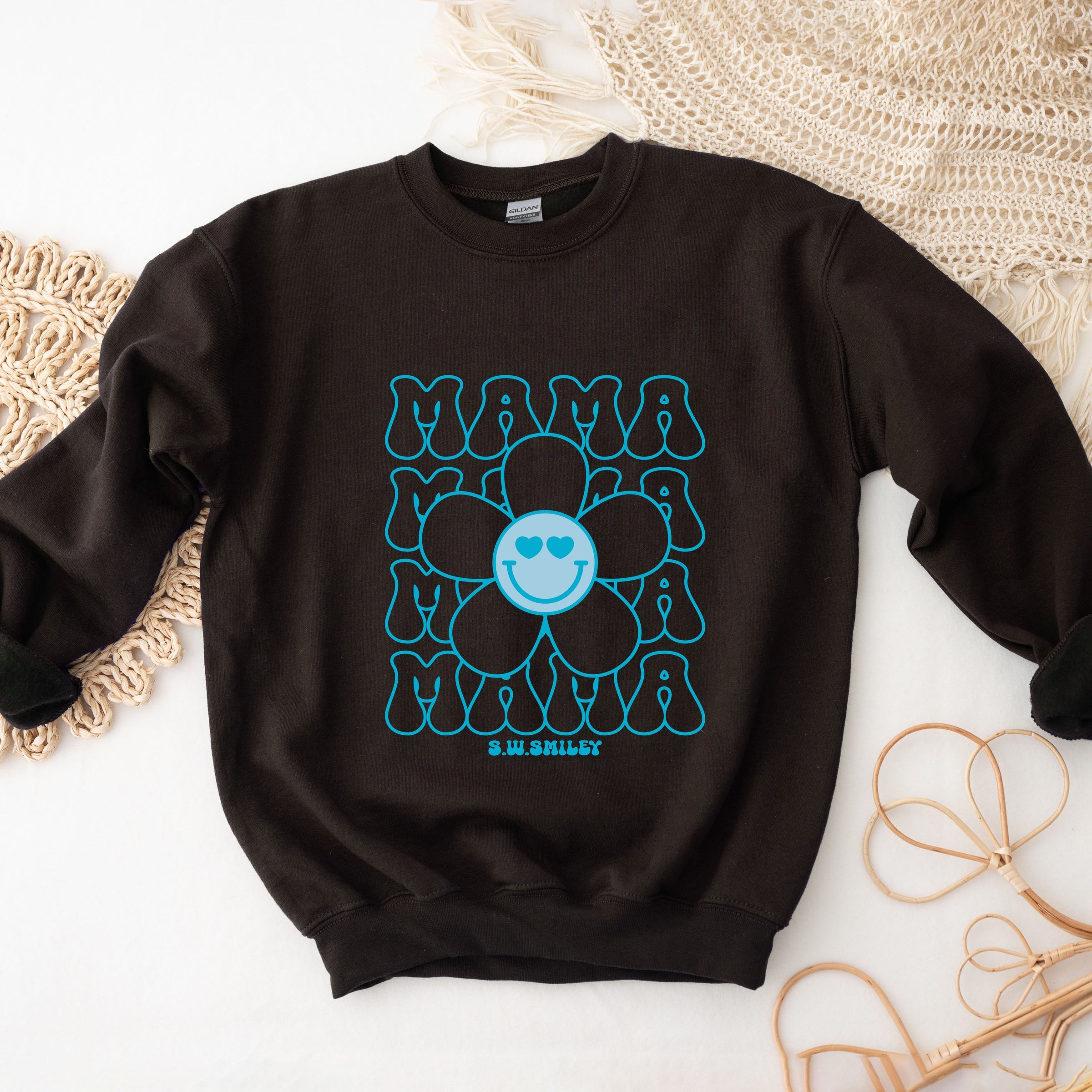 S.W.Smiley Mama Stacked Flower - Women's Graphic Sweatshirt