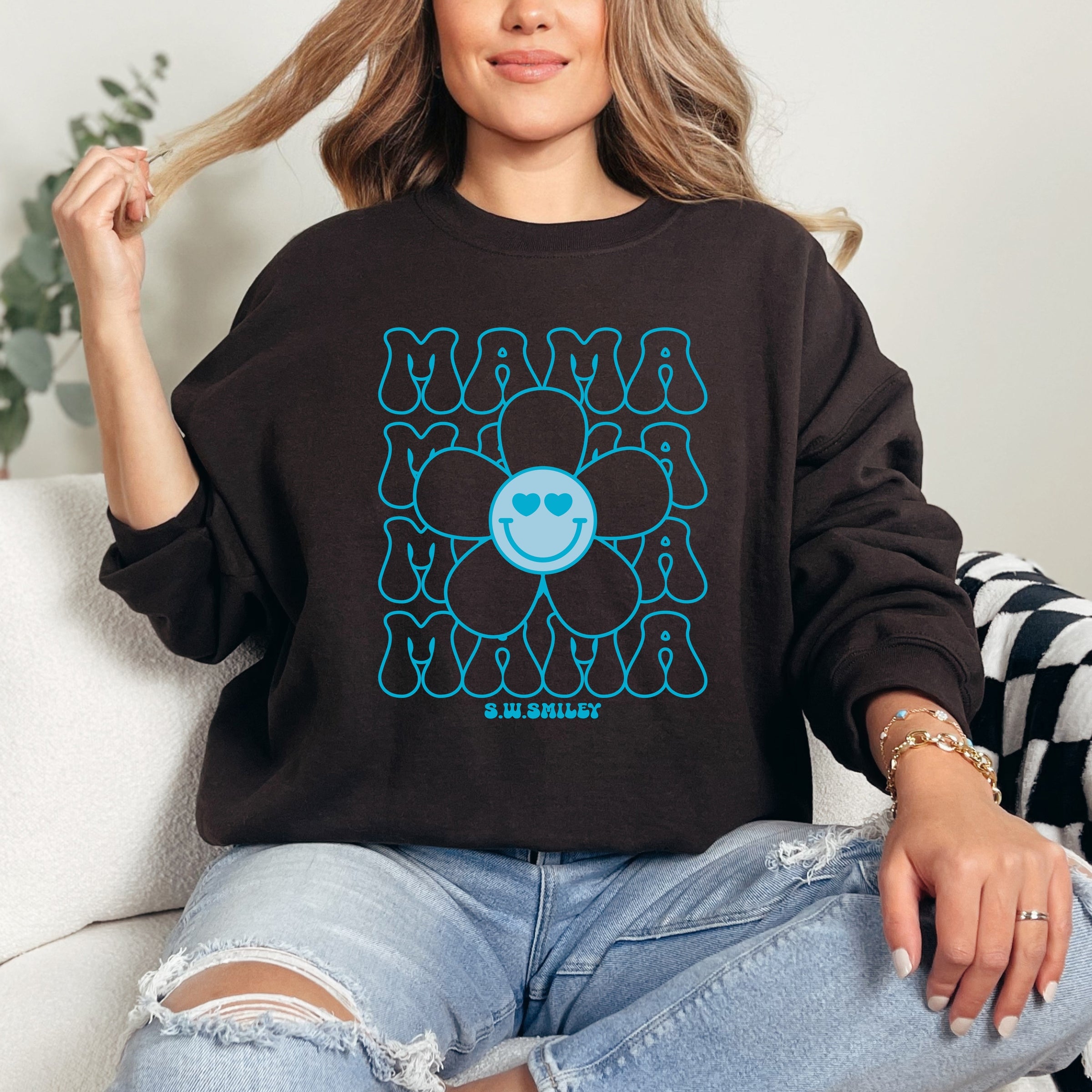 S.W.Smiley Mama Stacked Flower - Women's Graphic Sweatshirt