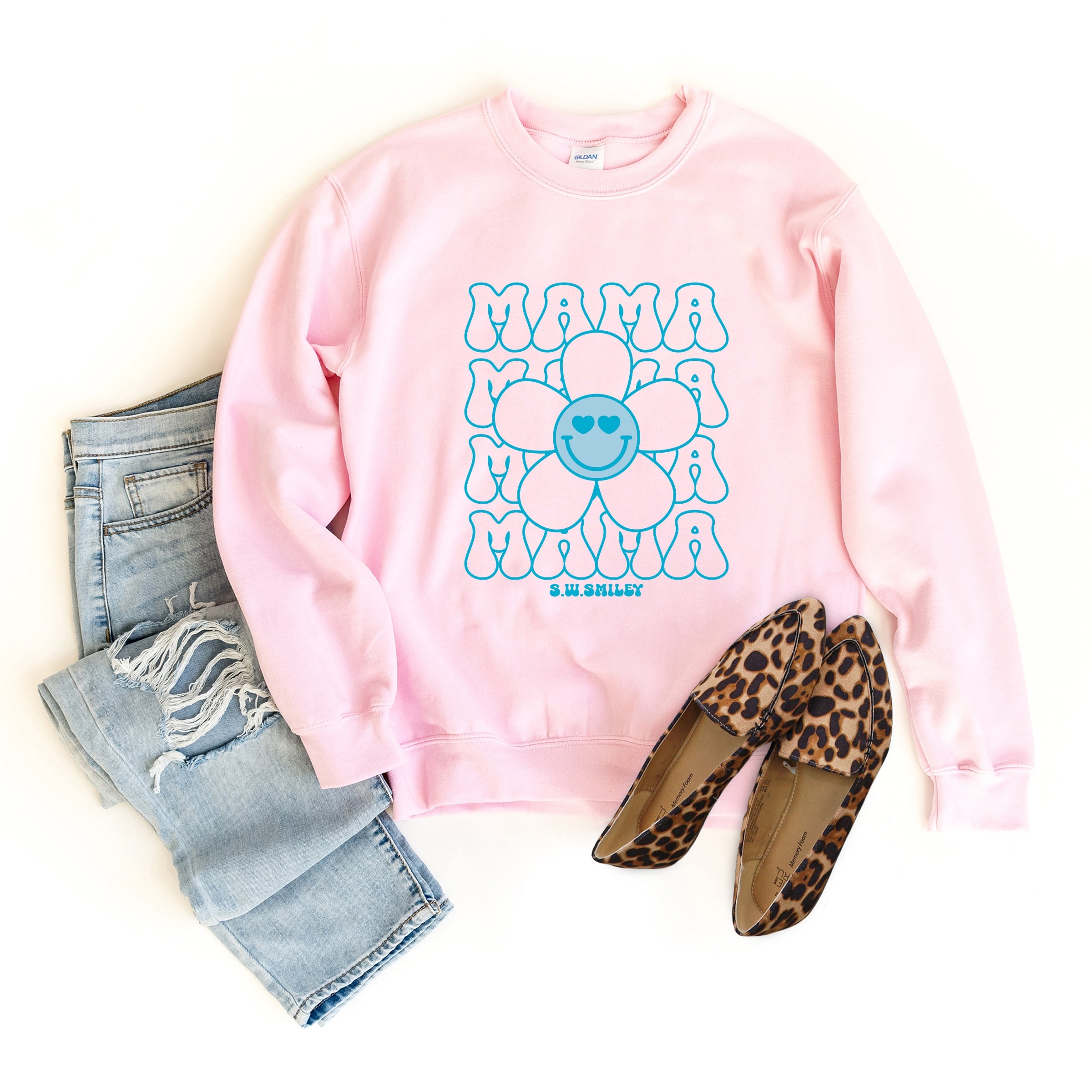 S.W.Smiley Mama Stacked Flower - Women's Graphic Sweatshirt