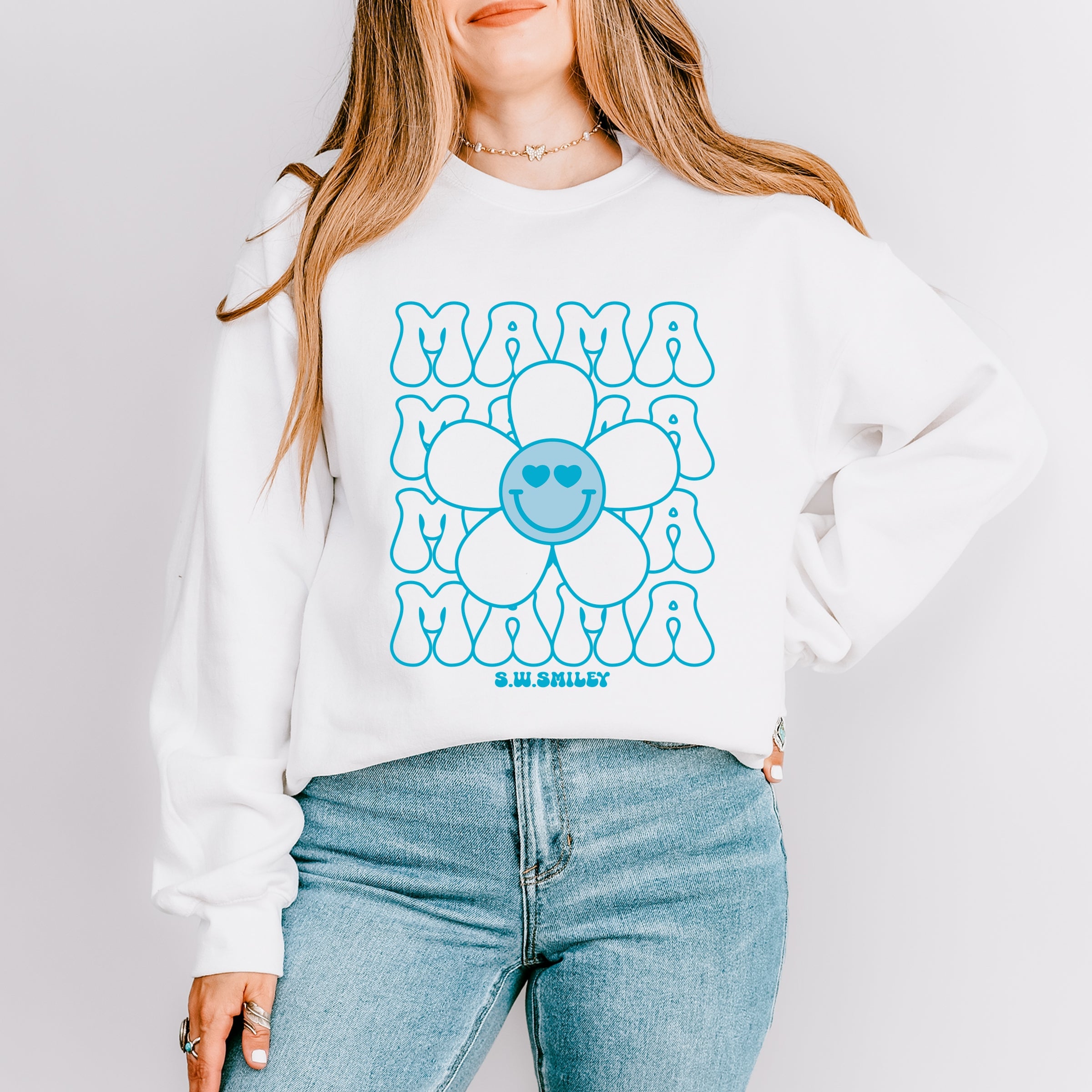 S.W.Smiley Mama Stacked Flower - Women's Graphic Sweatshirt
