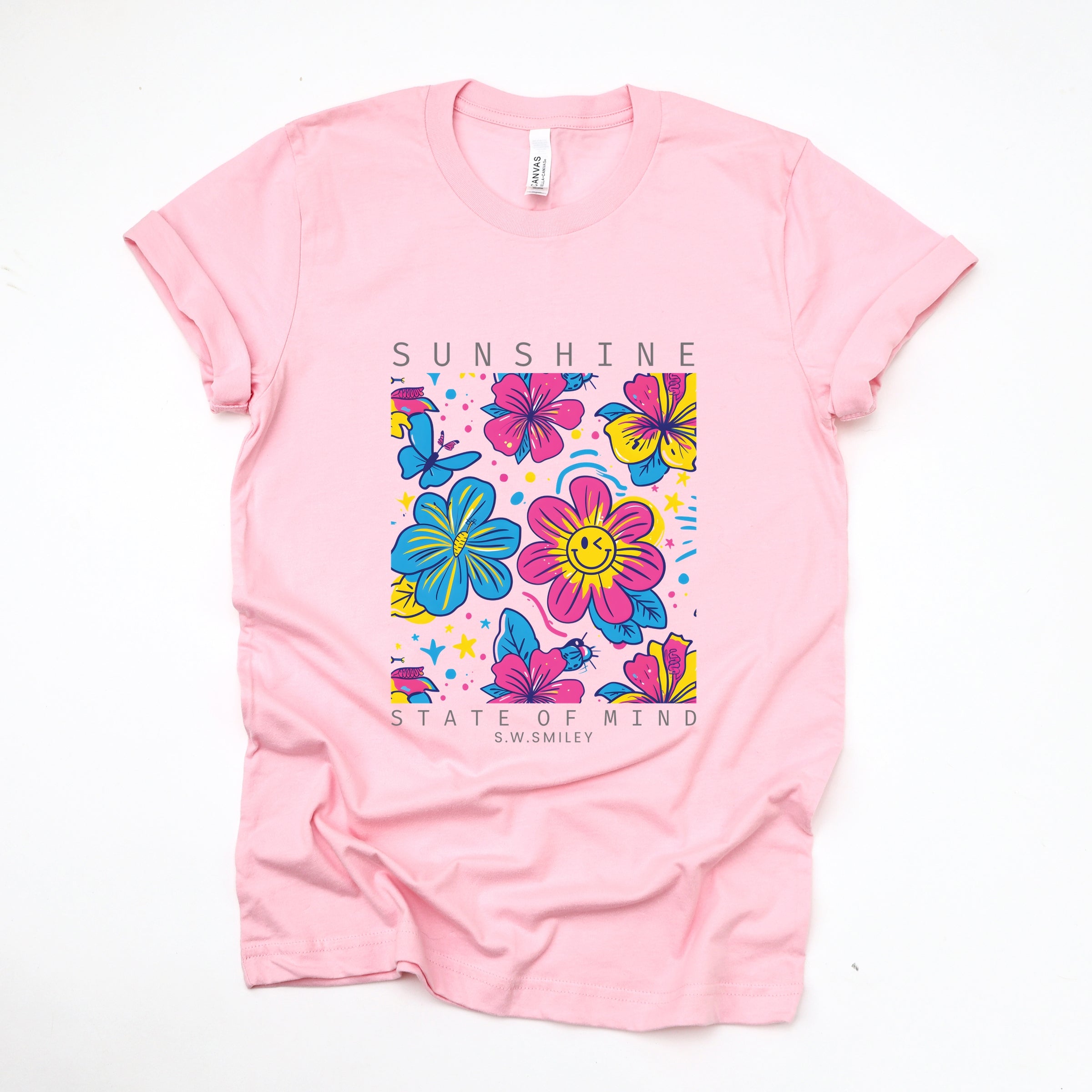 S.W.Smiley Sunshine State of Mind Floral - Women's Short Sleeve Graphic T-Shirt