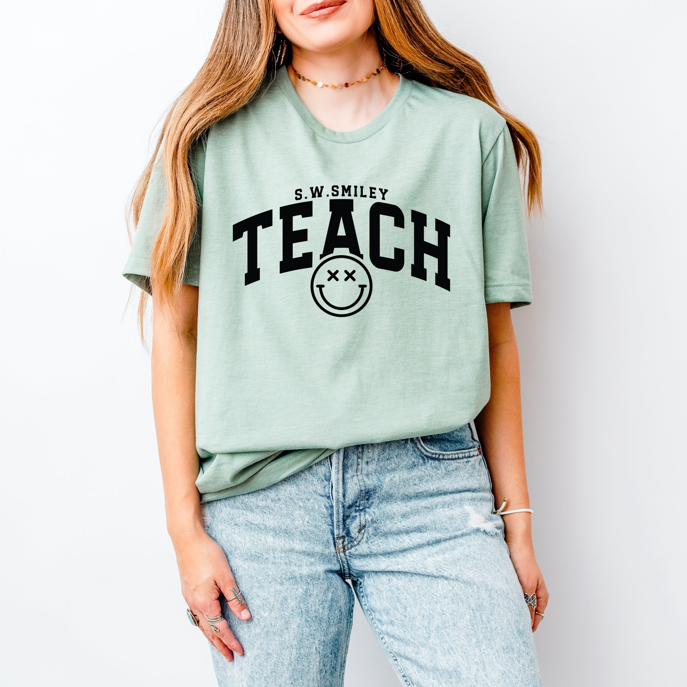 S.W.Smiley Teach Varsity Arched - Women's Short Sleeve Graphic T-Shirt