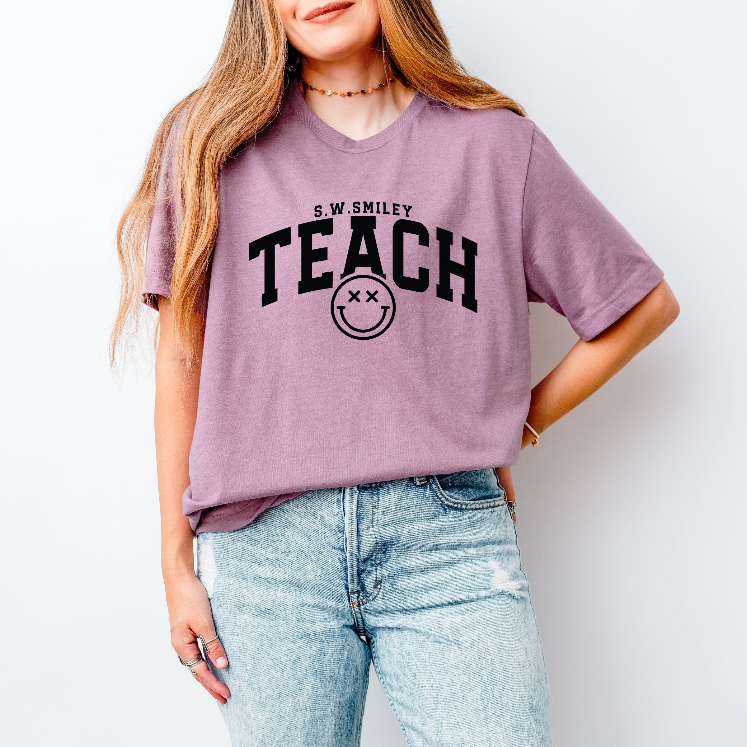 S.W.Smiley Teach Varsity Arched - Women's Short Sleeve Graphic T-Shirt