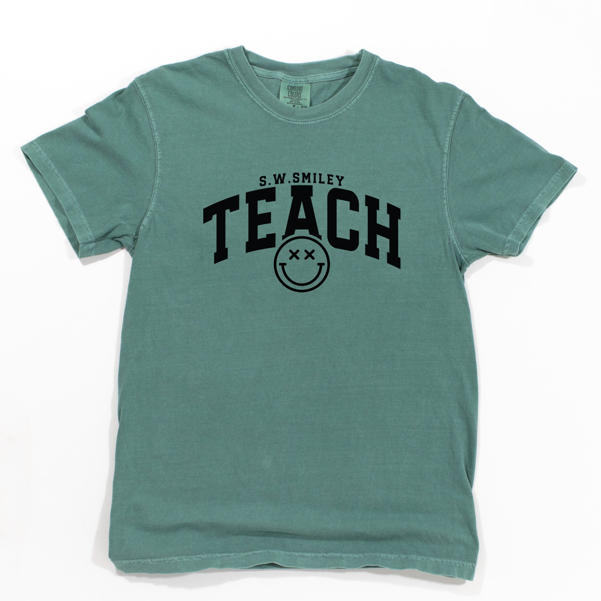 S.W.Smiley Teach Varsity Arched - Women's Garment Dyed Graphic T-Shirt