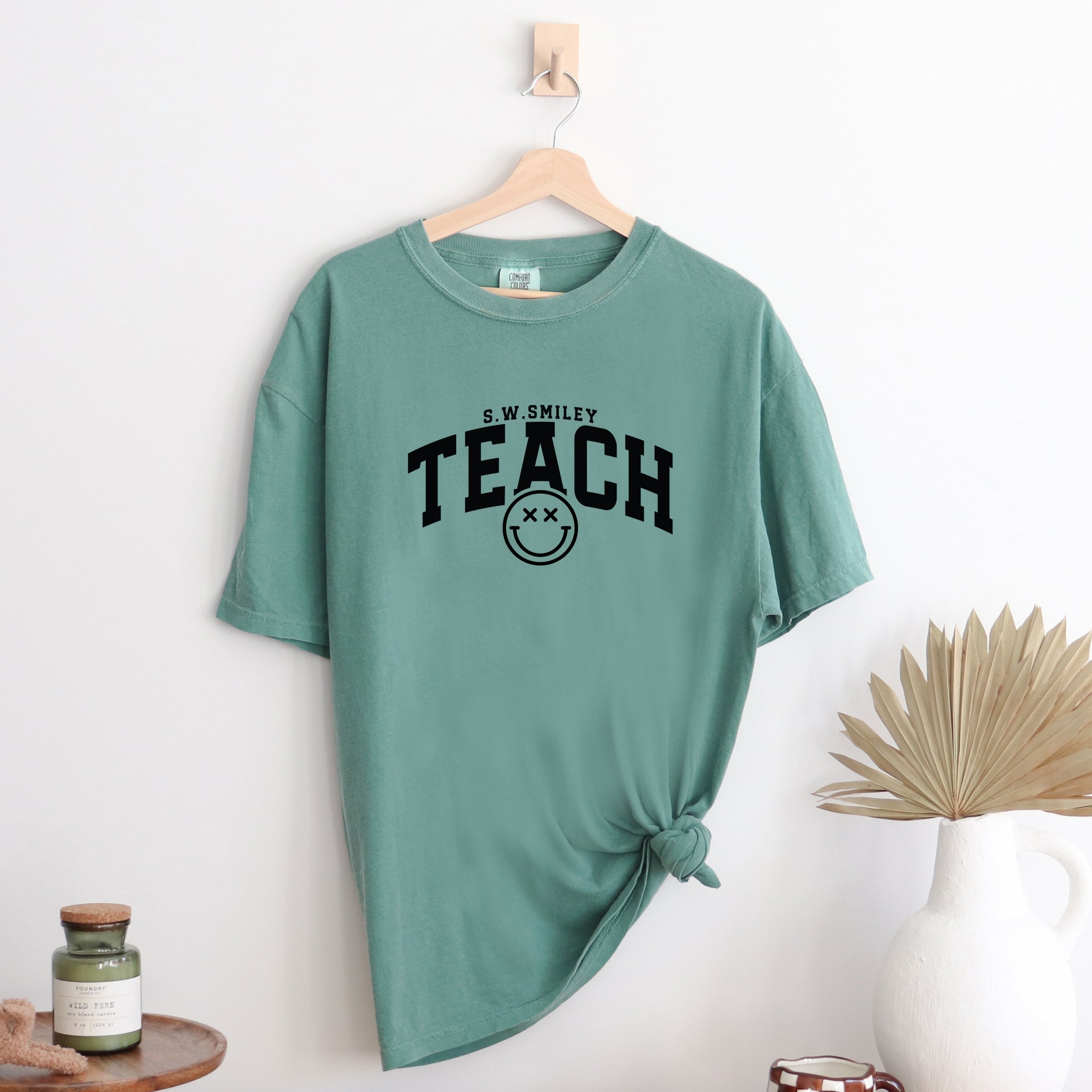 S.W.Smiley Teach Varsity Arched - Women's Garment Dyed Graphic T-Shirt