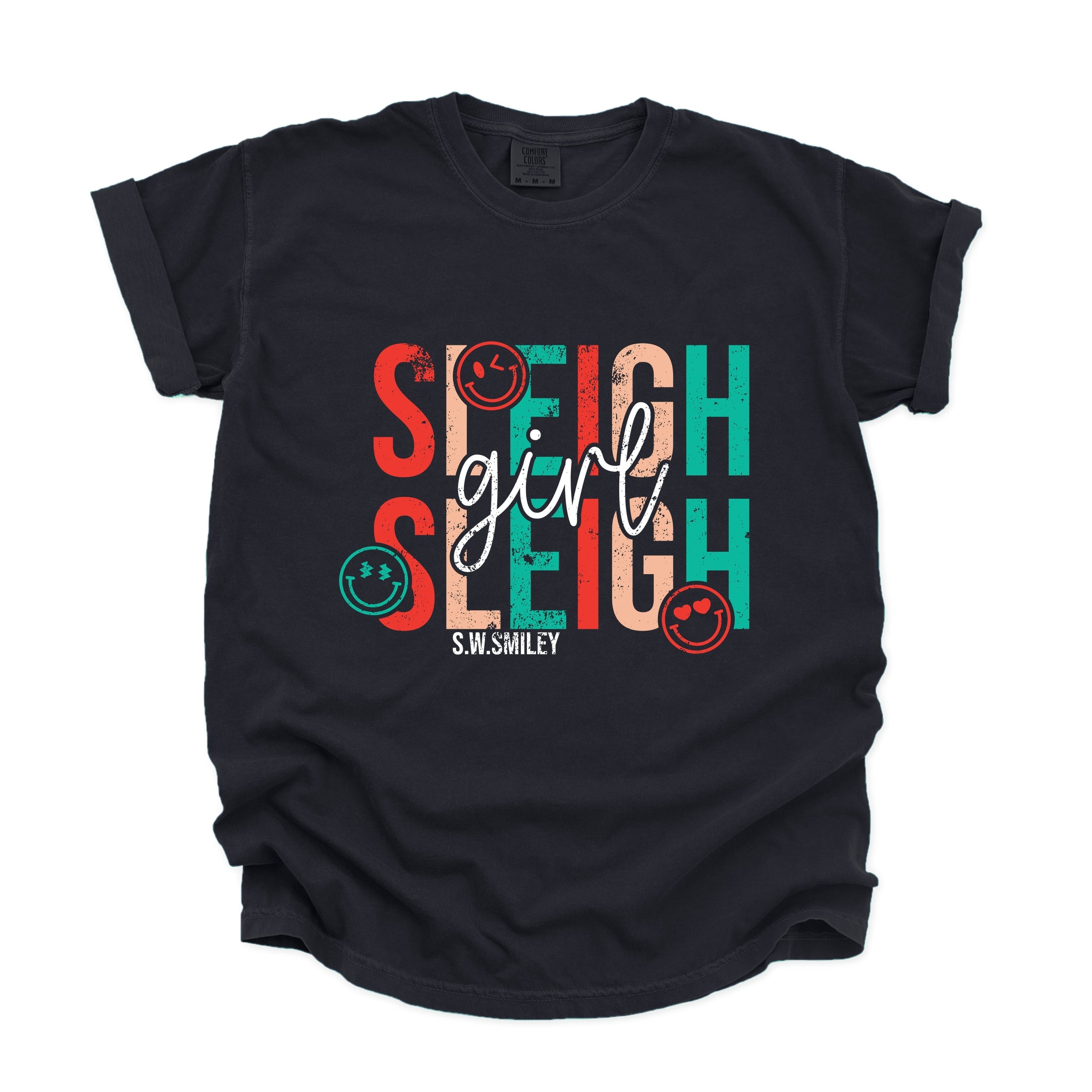 S.W.Smiley Sleigh Girl Sleigh - Womens Garment Dyed Tee