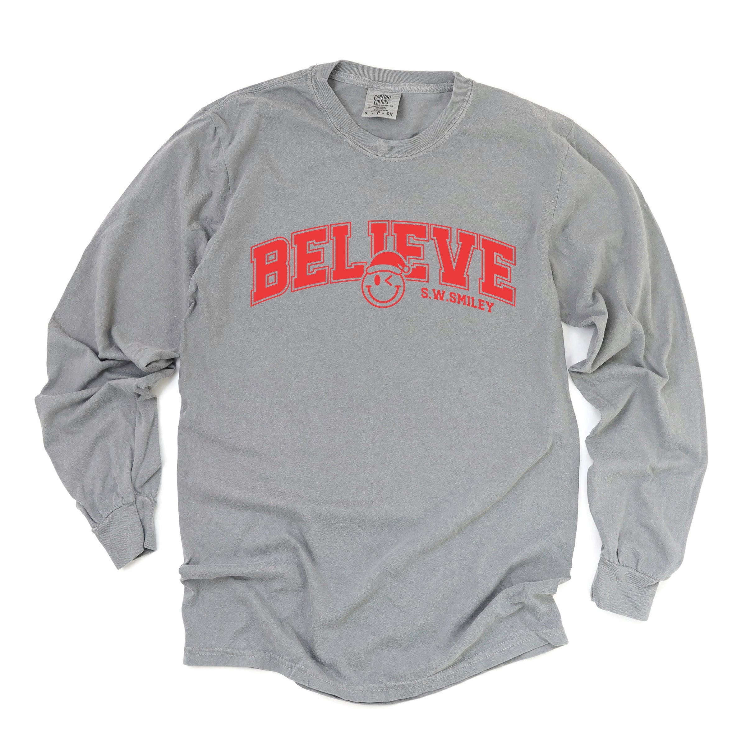 S.W.Smiley Varsity Believe - Womens Garment Dyed Long Sleeve