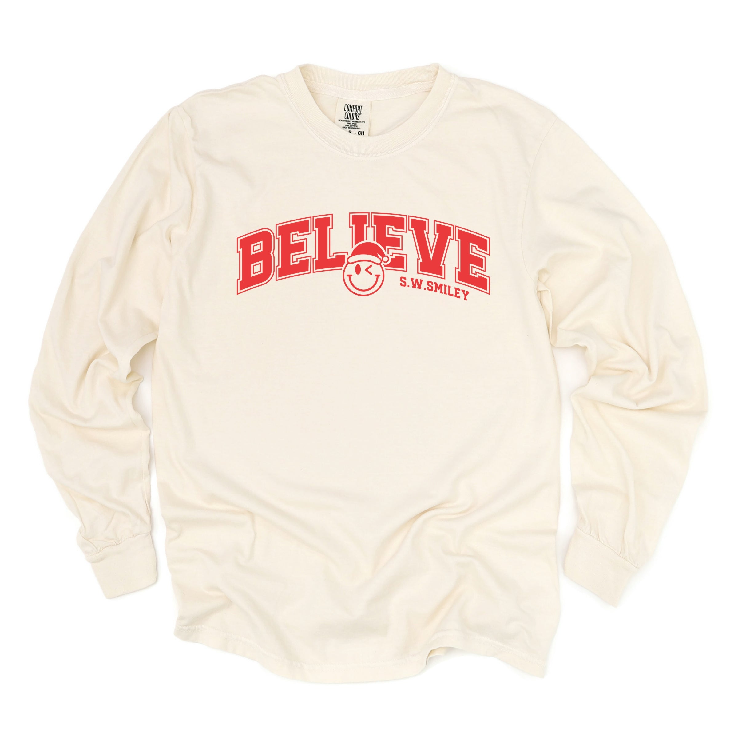 S.W.Smiley Varsity Believe - Womens Garment Dyed Long Sleeve