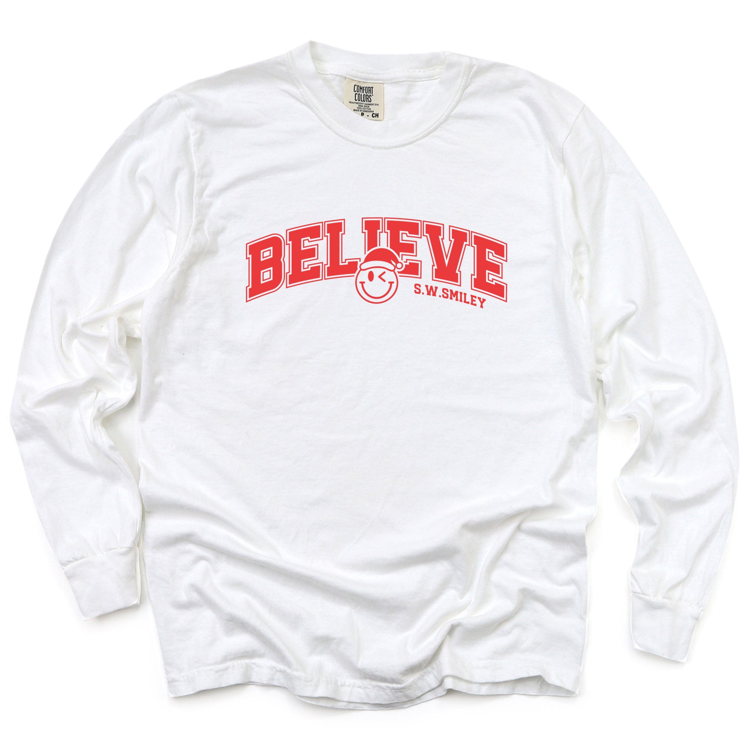 S.W.Smiley Varsity Believe - Womens Garment Dyed Long Sleeve