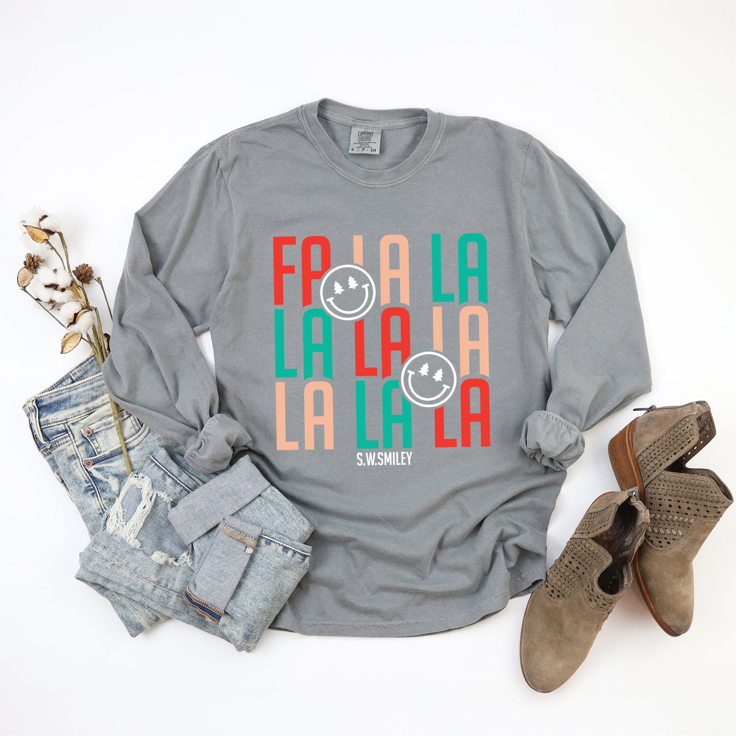 S.W.Smiley Fa La La - Womens Garment Dyed Long Sleeve