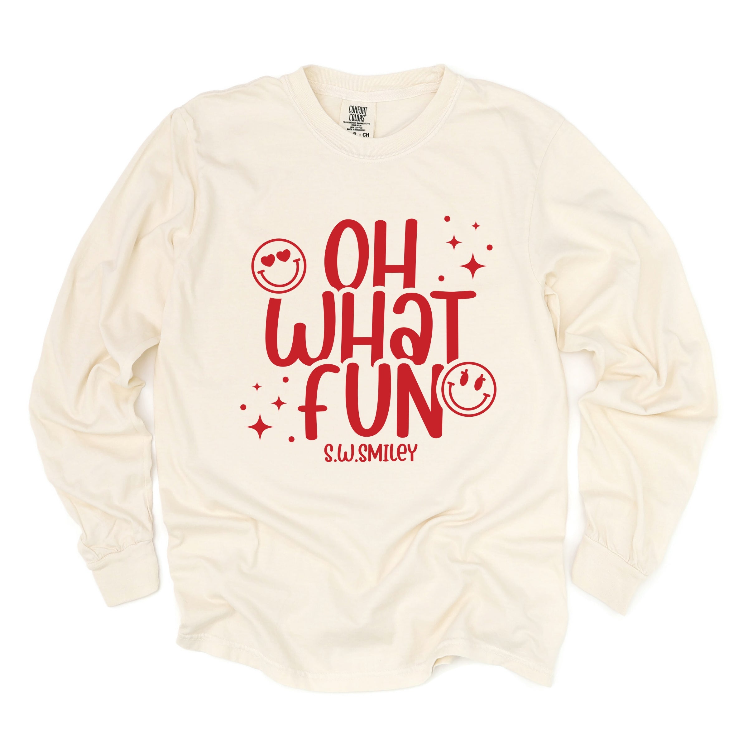 S.W.Smiley Oh What Fun Sparkle - Womens Garment Dyed Long Sleeve