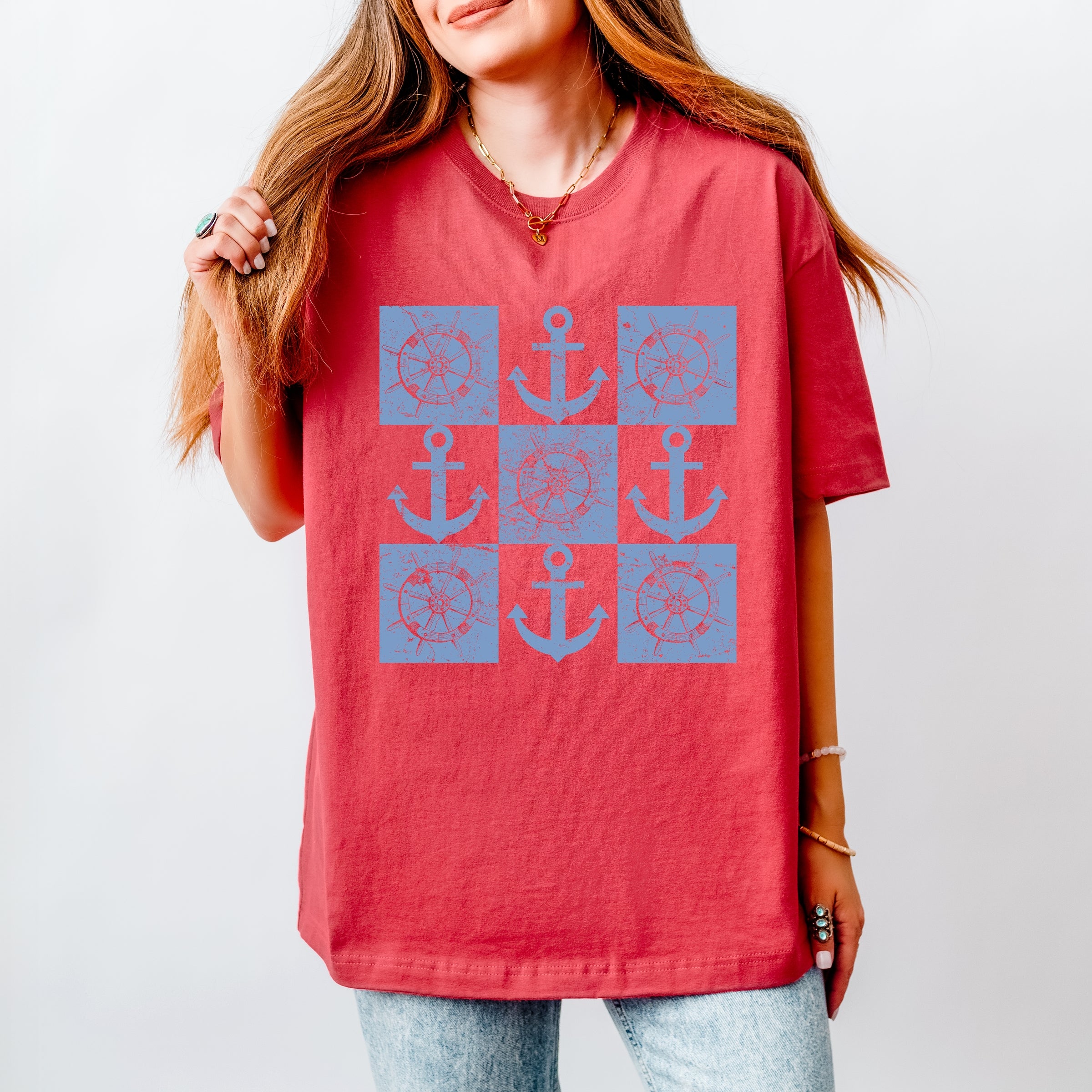 Anchor Wheel Grid - Womens Heavyweight Tee