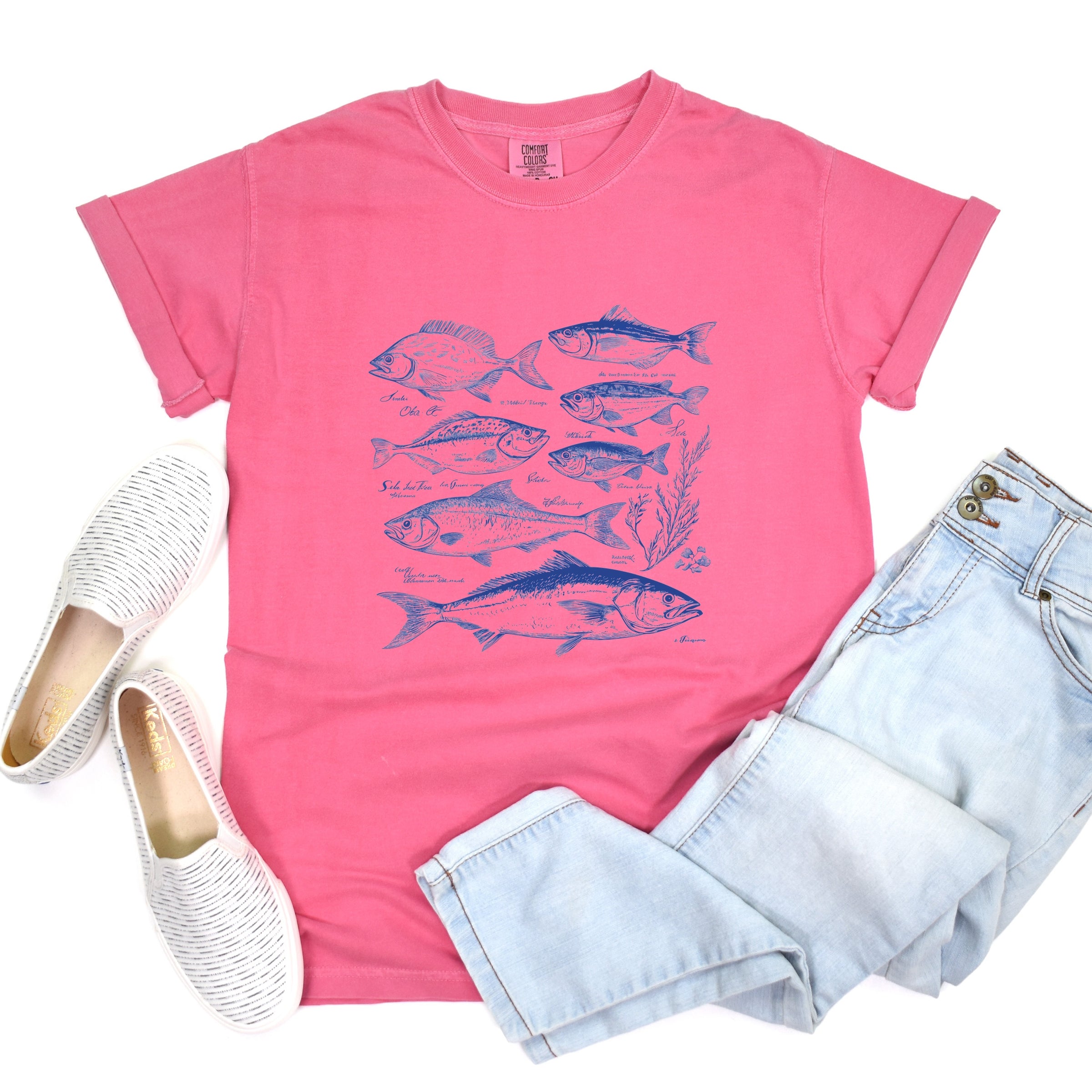 Vintage Fish - Women's Garment Dyed Graphic T-Shirt