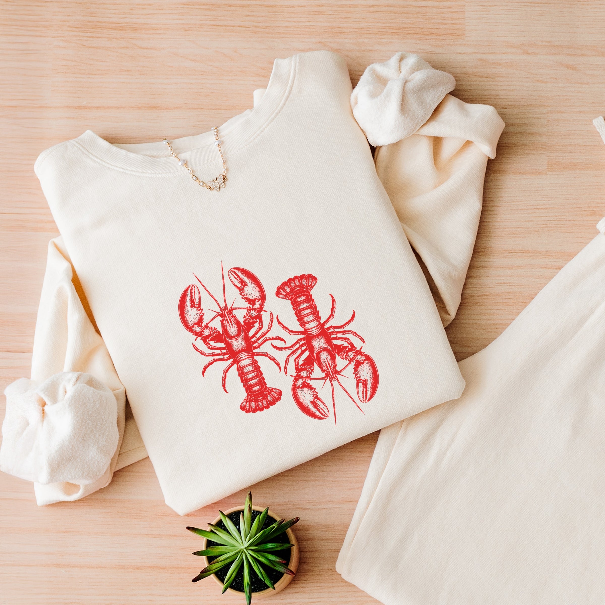 Two Lobsters - Womens Lightweight Garment Dyed Sweatshirt