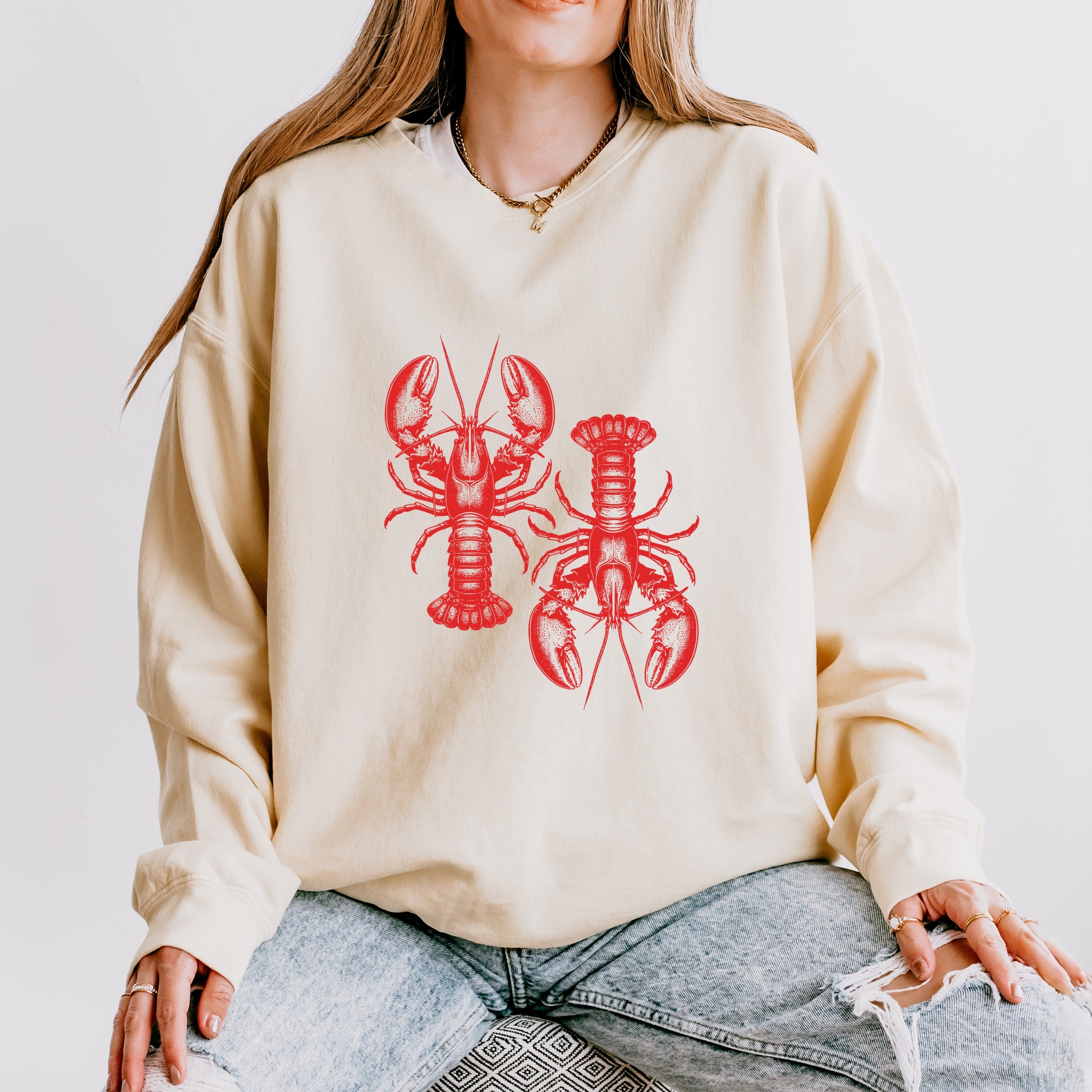 Two Lobsters - Womens Lightweight Garment Dyed Sweatshirt