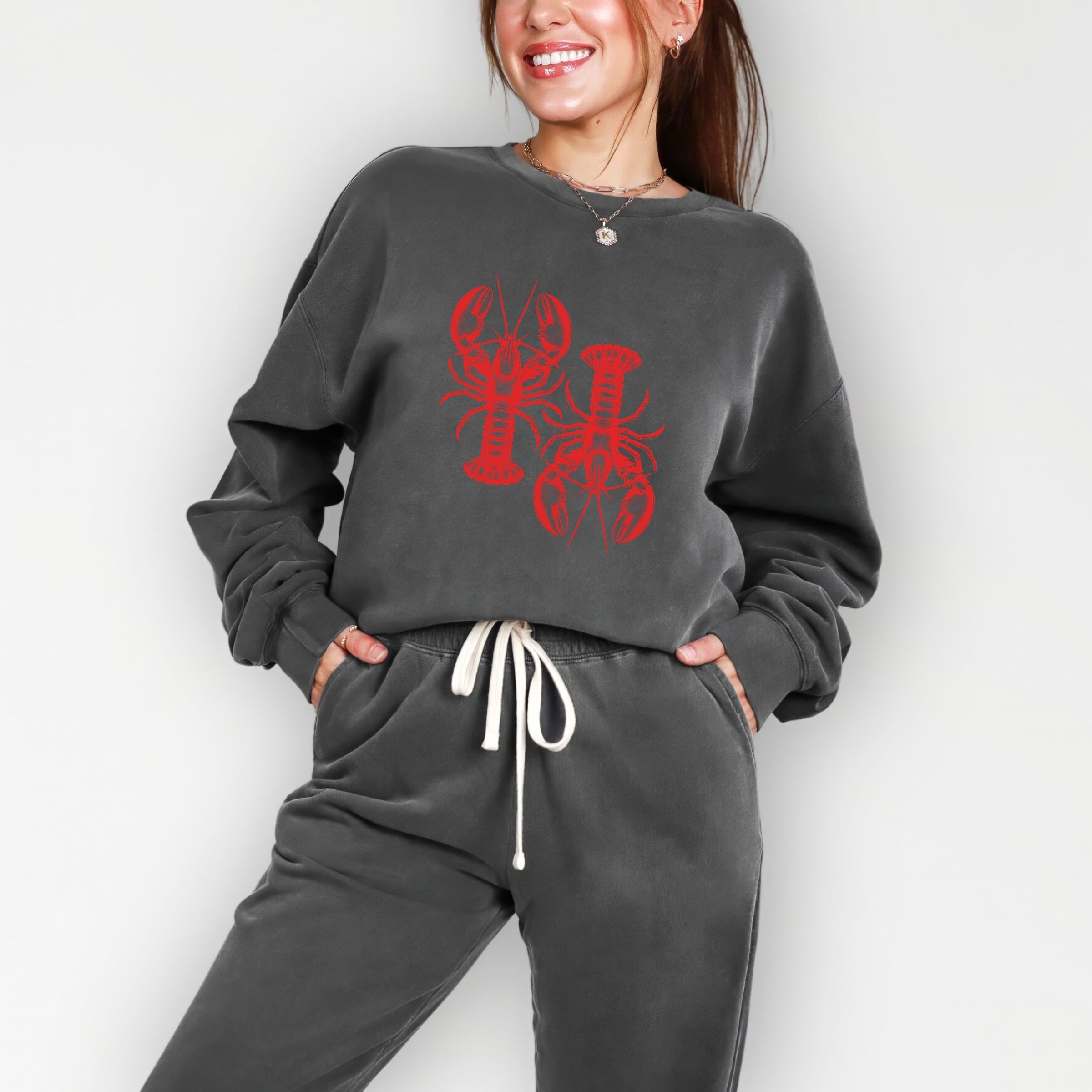 Two Lobsters - Womens Lightweight Garment Dyed Sweatshirt