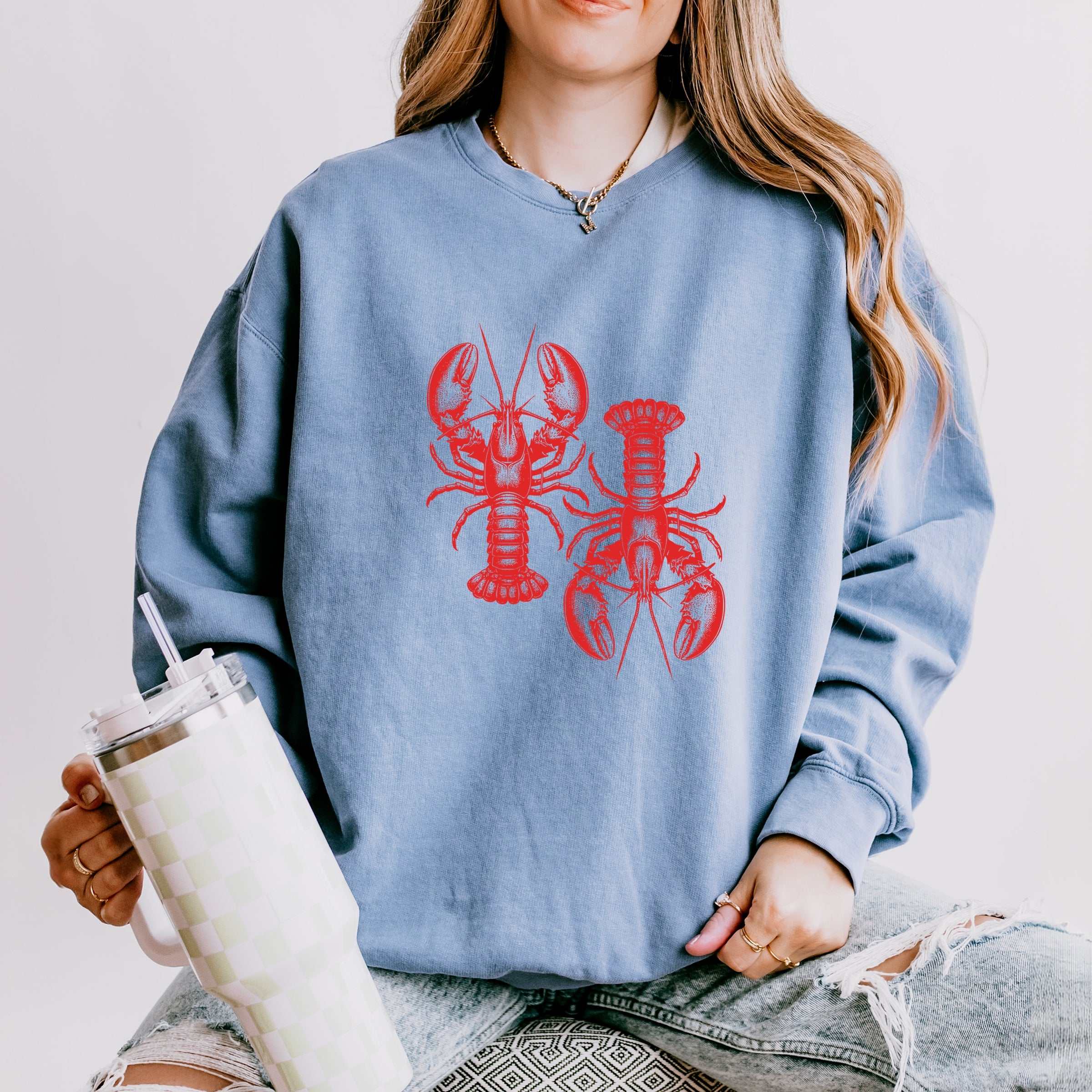 Two Lobsters - Womens Lightweight Garment Dyed Sweatshirt