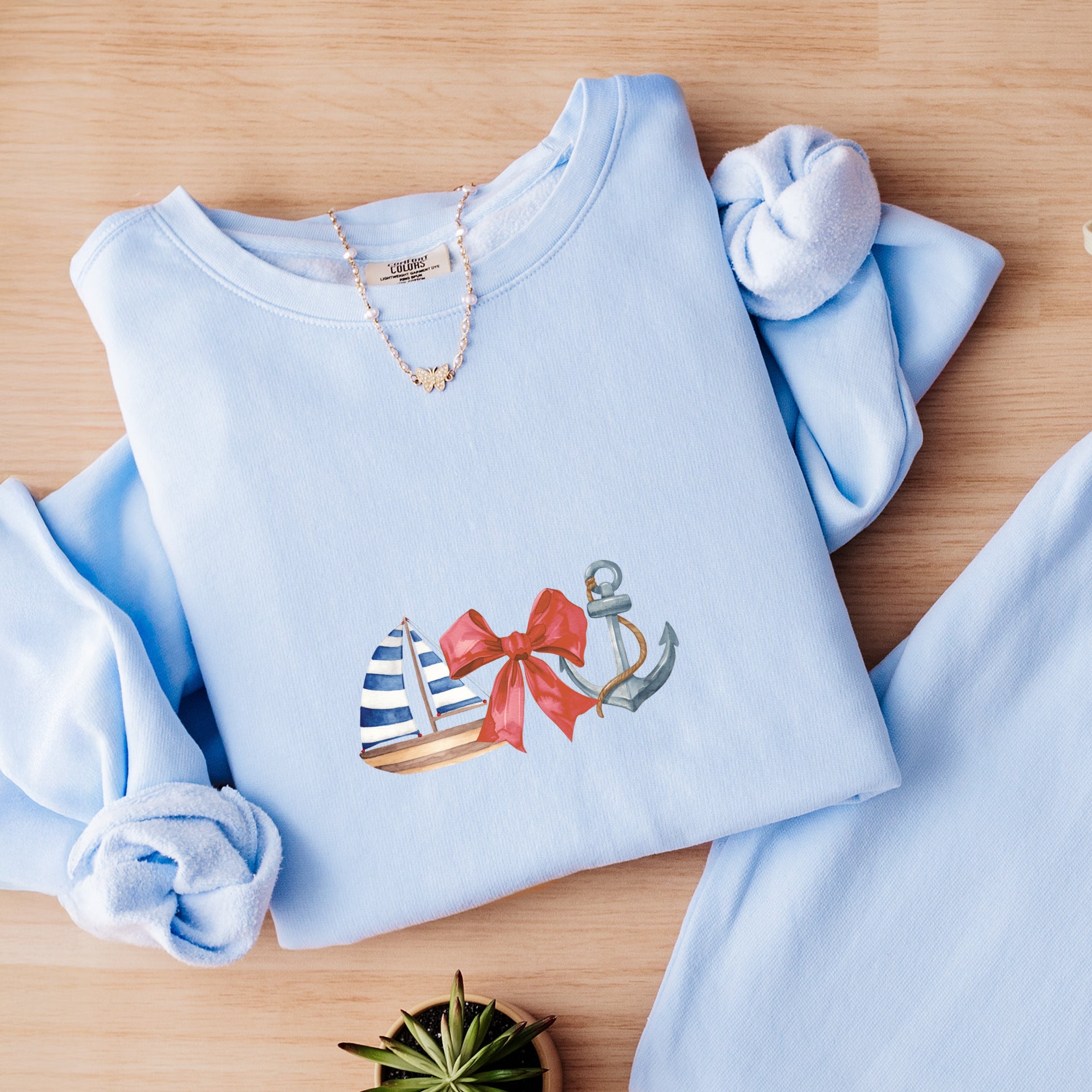 Coquette Ship Anchor - Women's Lightweight Garment Dyed Sweatshirt