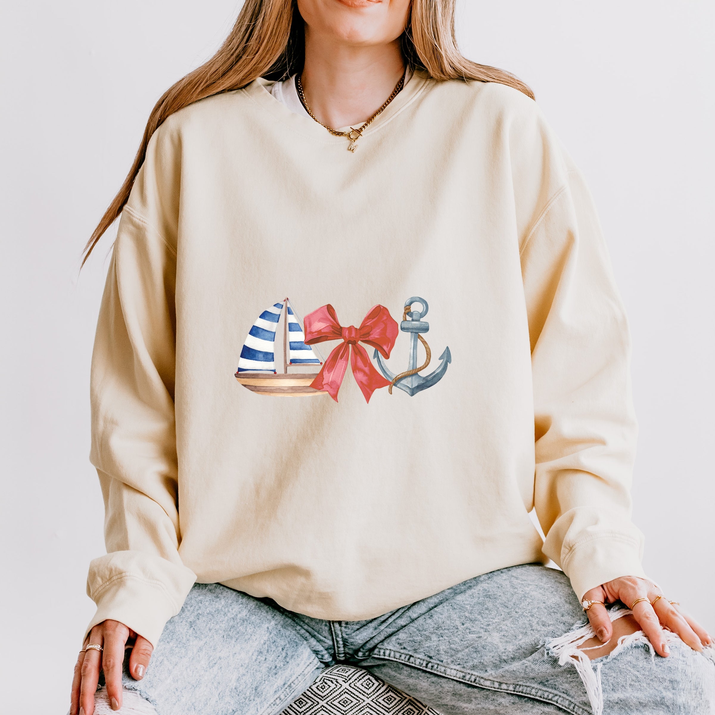 Coquette Ship Anchor - Women's Lightweight Garment Dyed Sweatshirt