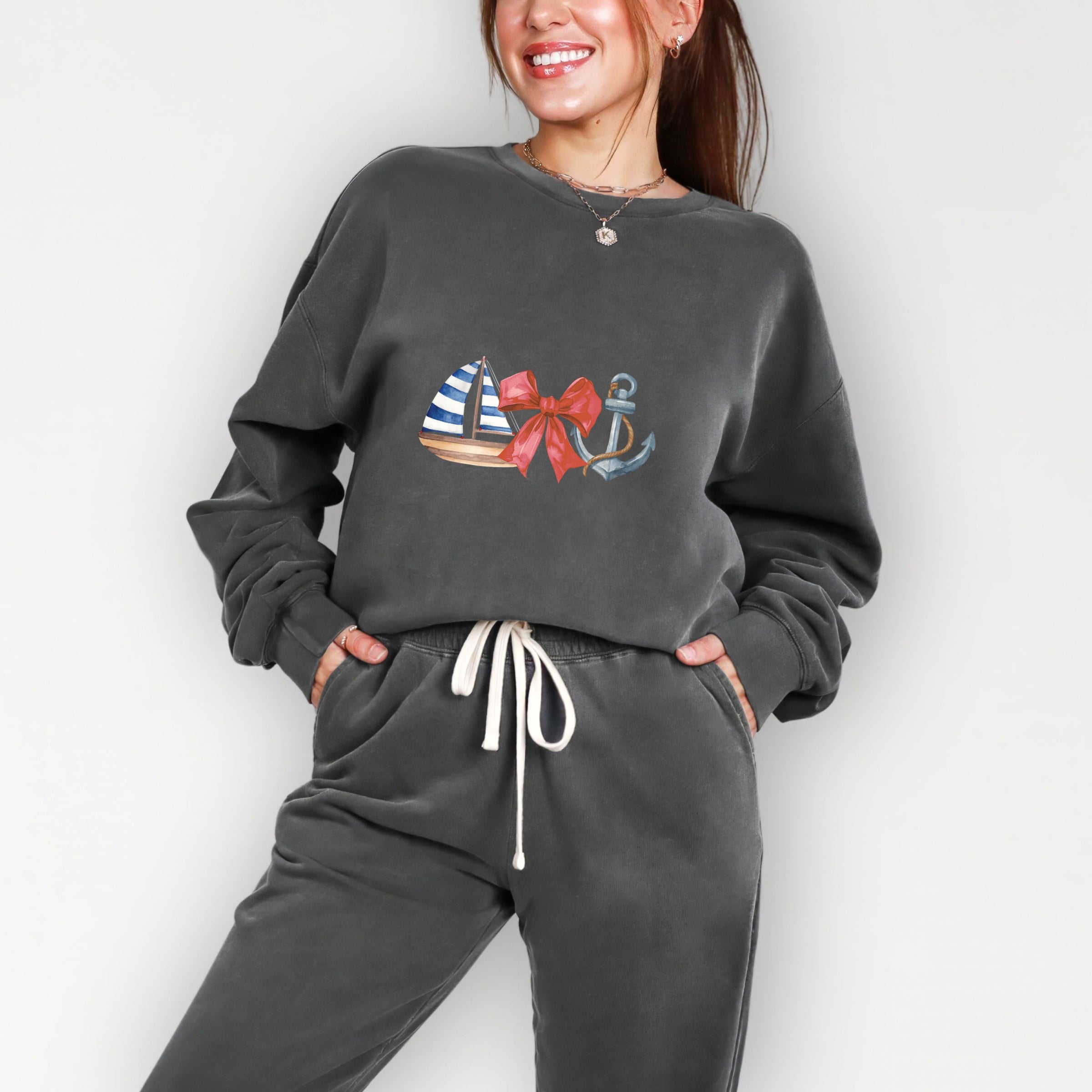 Coquette Ship Anchor - Women's Lightweight Garment Dyed Sweatshirt
