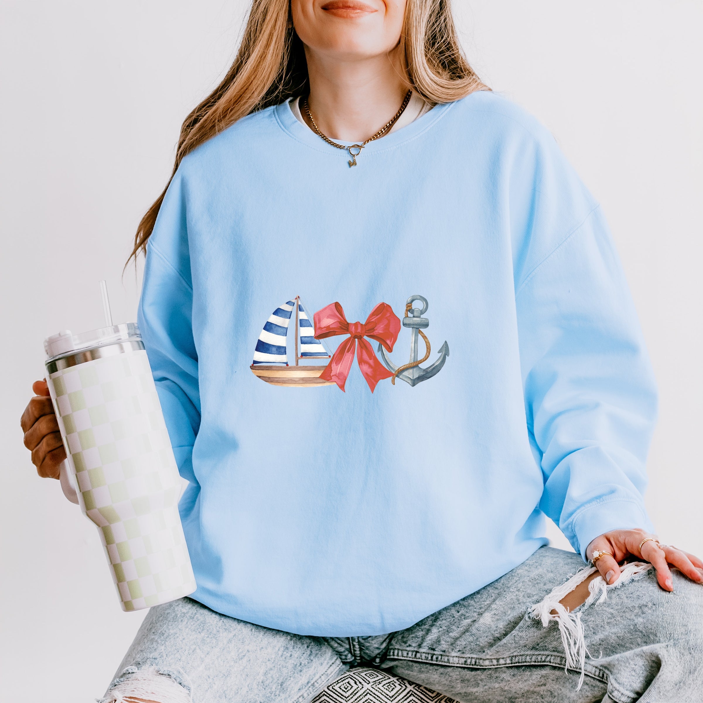 Coquette Ship Anchor - Women's Lightweight Garment Dyed Sweatshirt