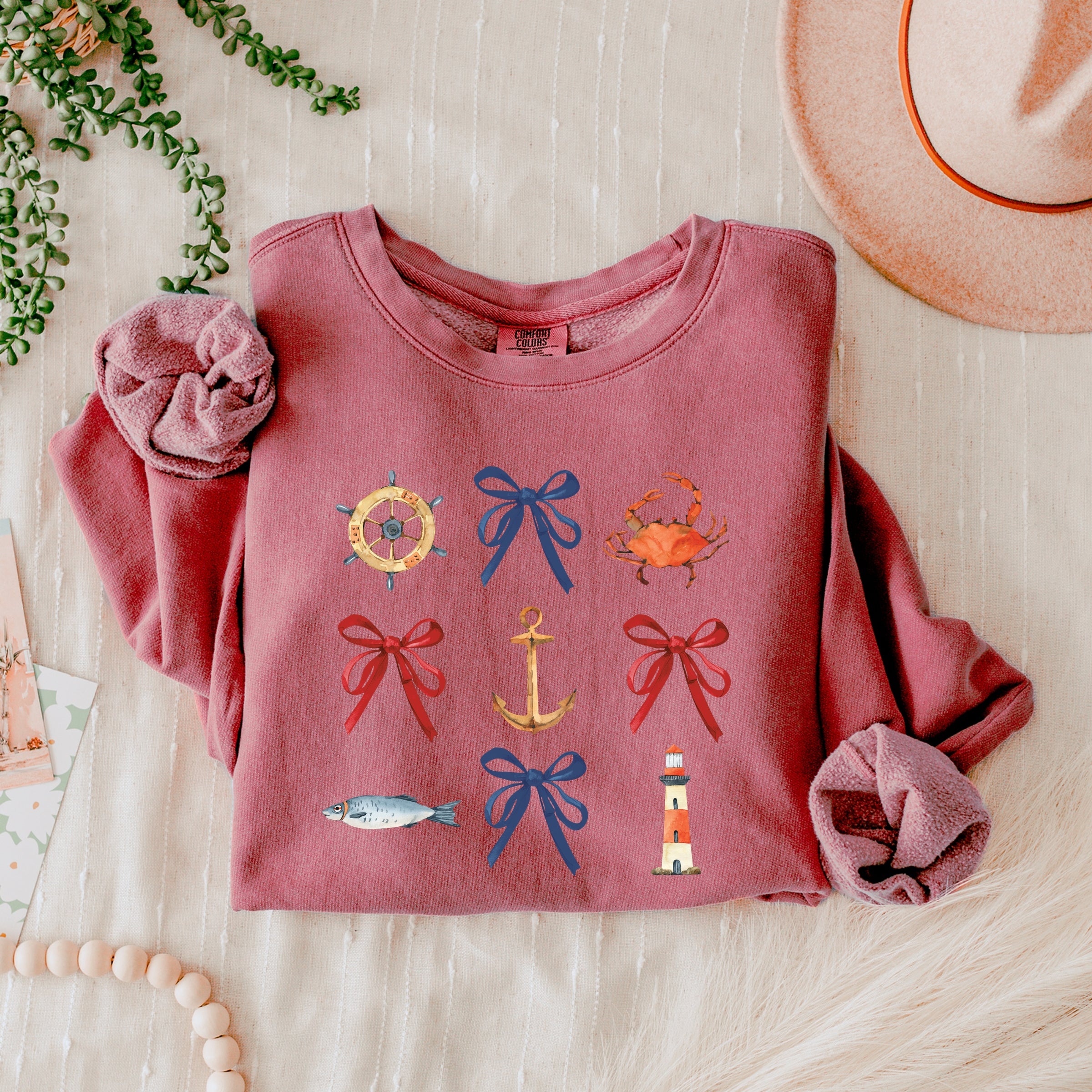 Coquette Nautical Collage - Womens Lightweight Garment Dyed Sweatshirt