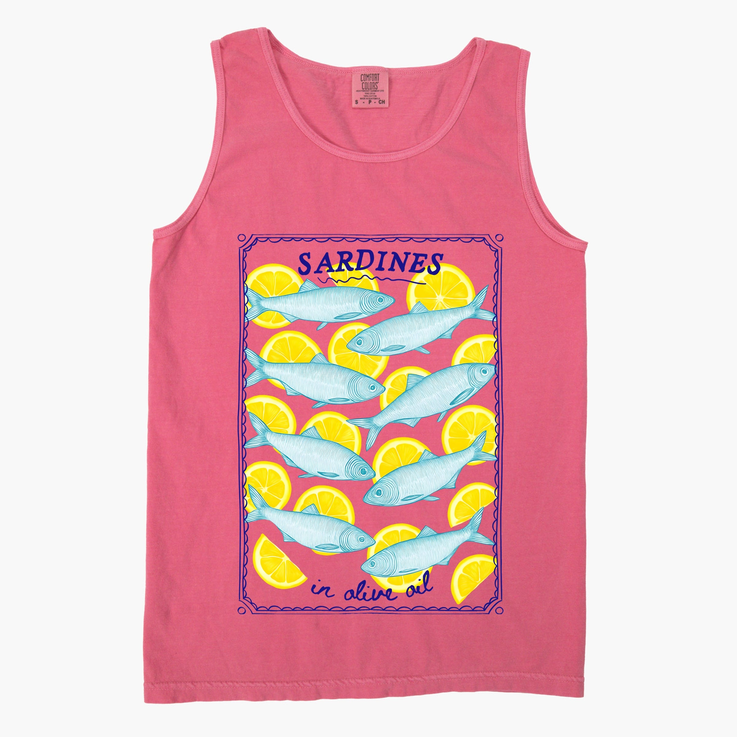 Sardines In Olive Oil - Womens Garment Dyed Graphic Tank Top