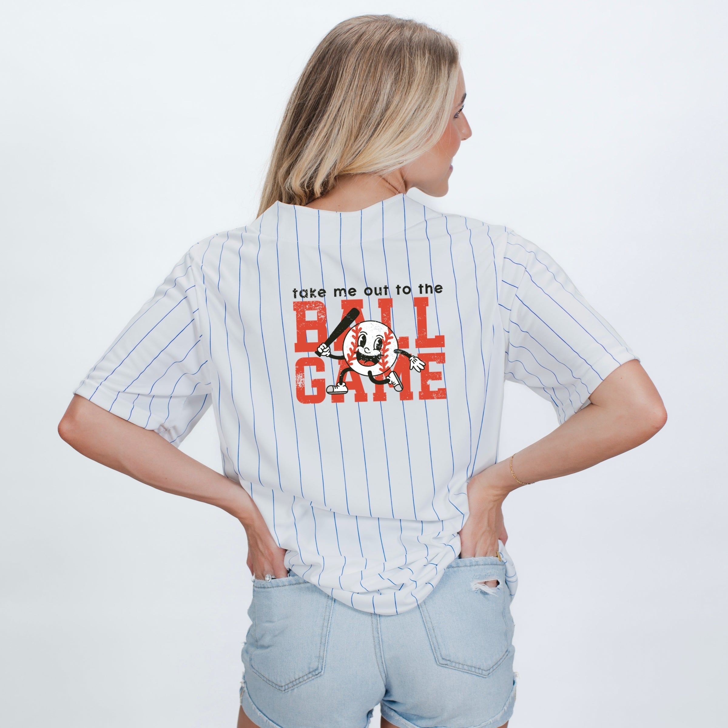 Take Me Out To The Ball Game Distressed - Womens Striped Baseball Jersey