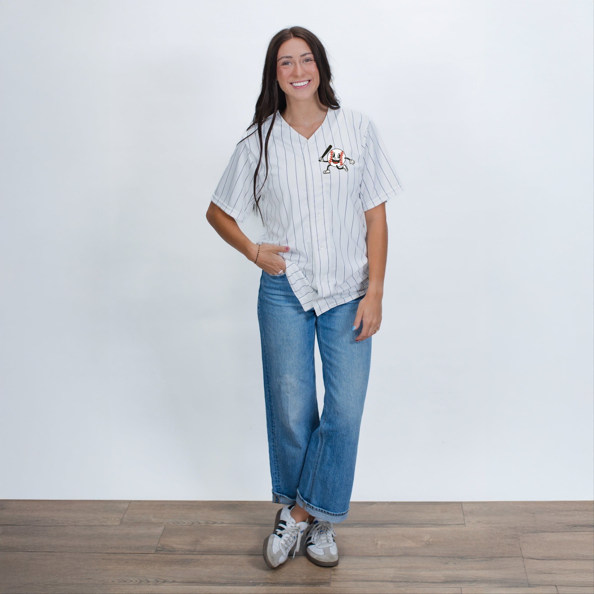Take Me Out To The Ball Game Distressed - Womens Striped Baseball Jersey
