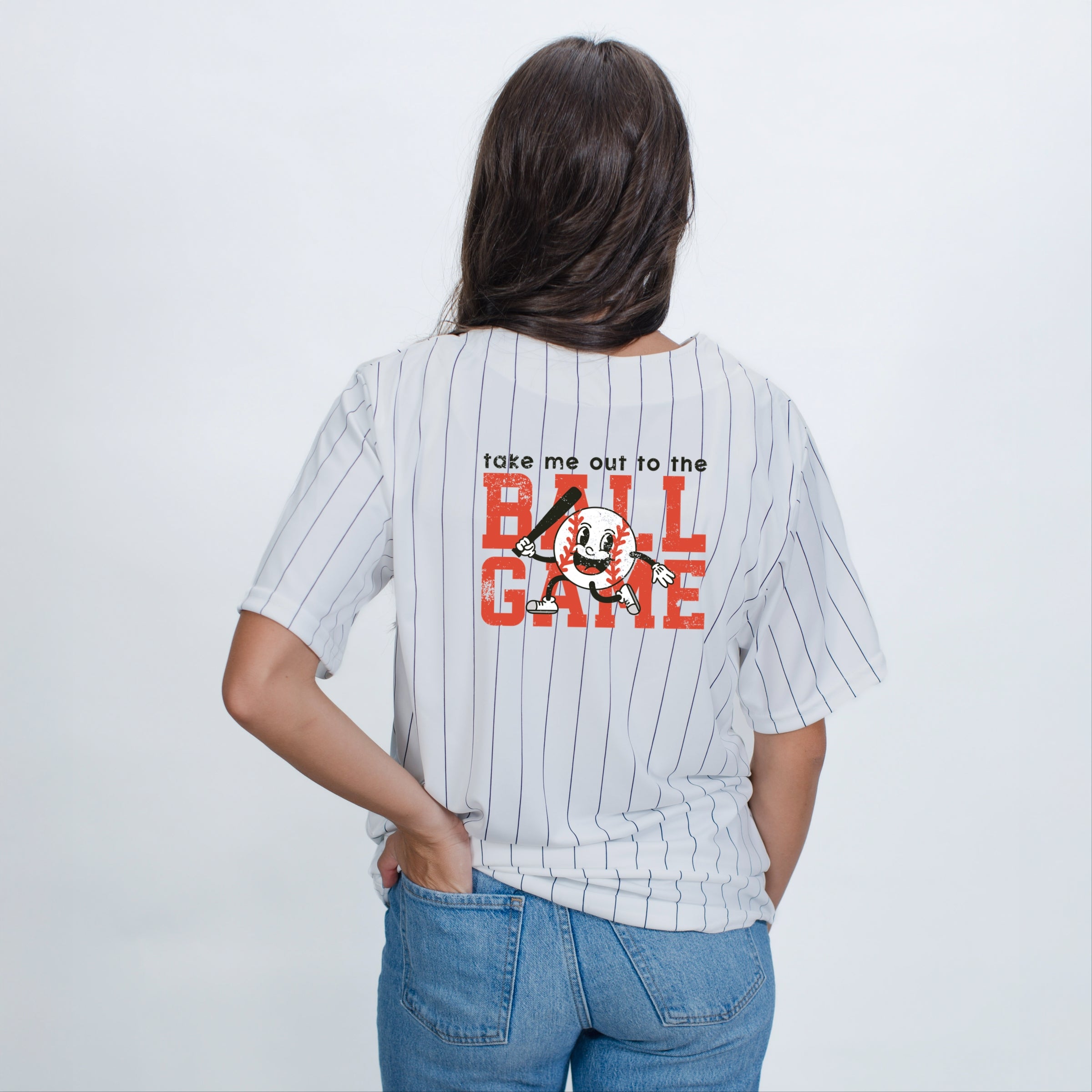 Take Me Out To The Ball Game Distressed - Women's Striped Baseball Jersey