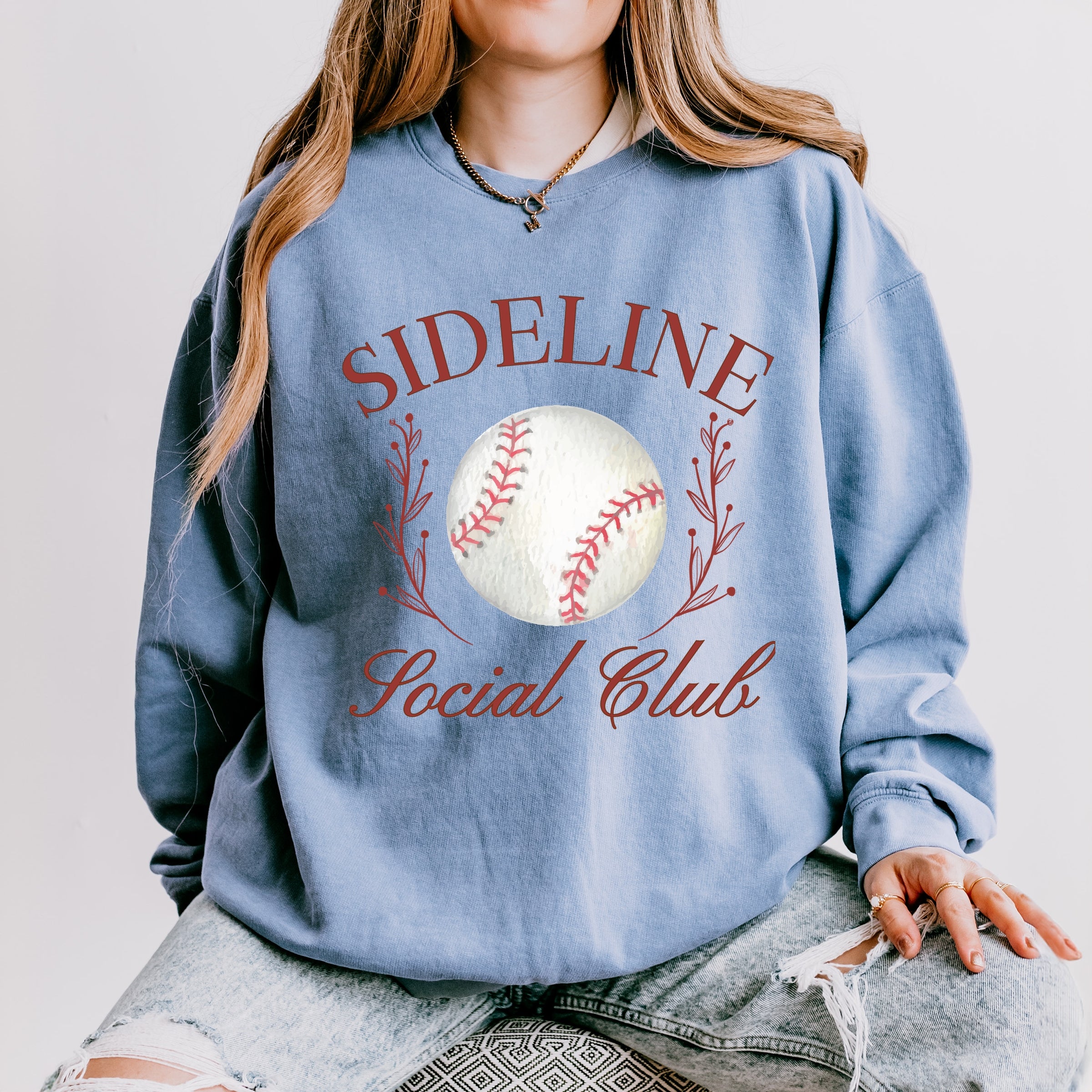 Baseball Sideline Social Club - Women's Lightweight Garment Dyed Sweatshirt