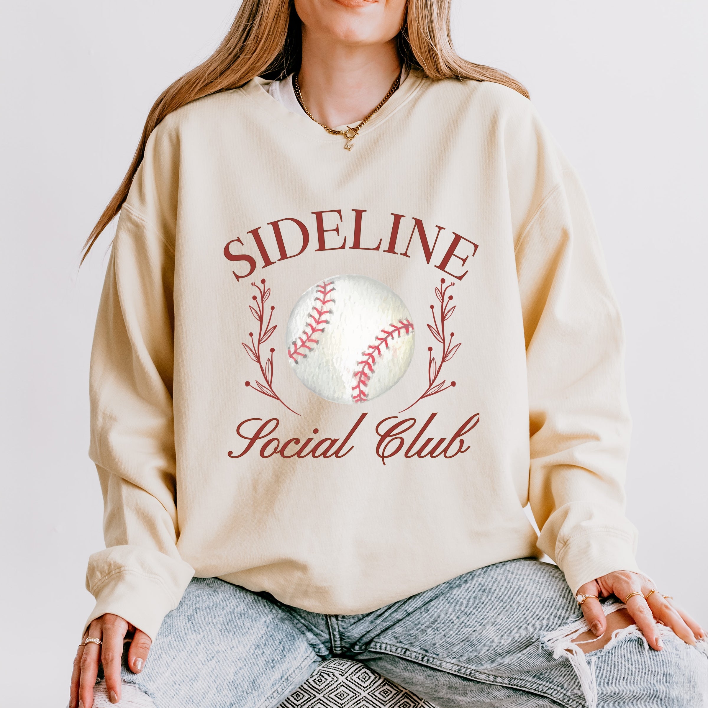 Baseball Sideline Social Club - Women's Lightweight Garment Dyed Sweatshirt