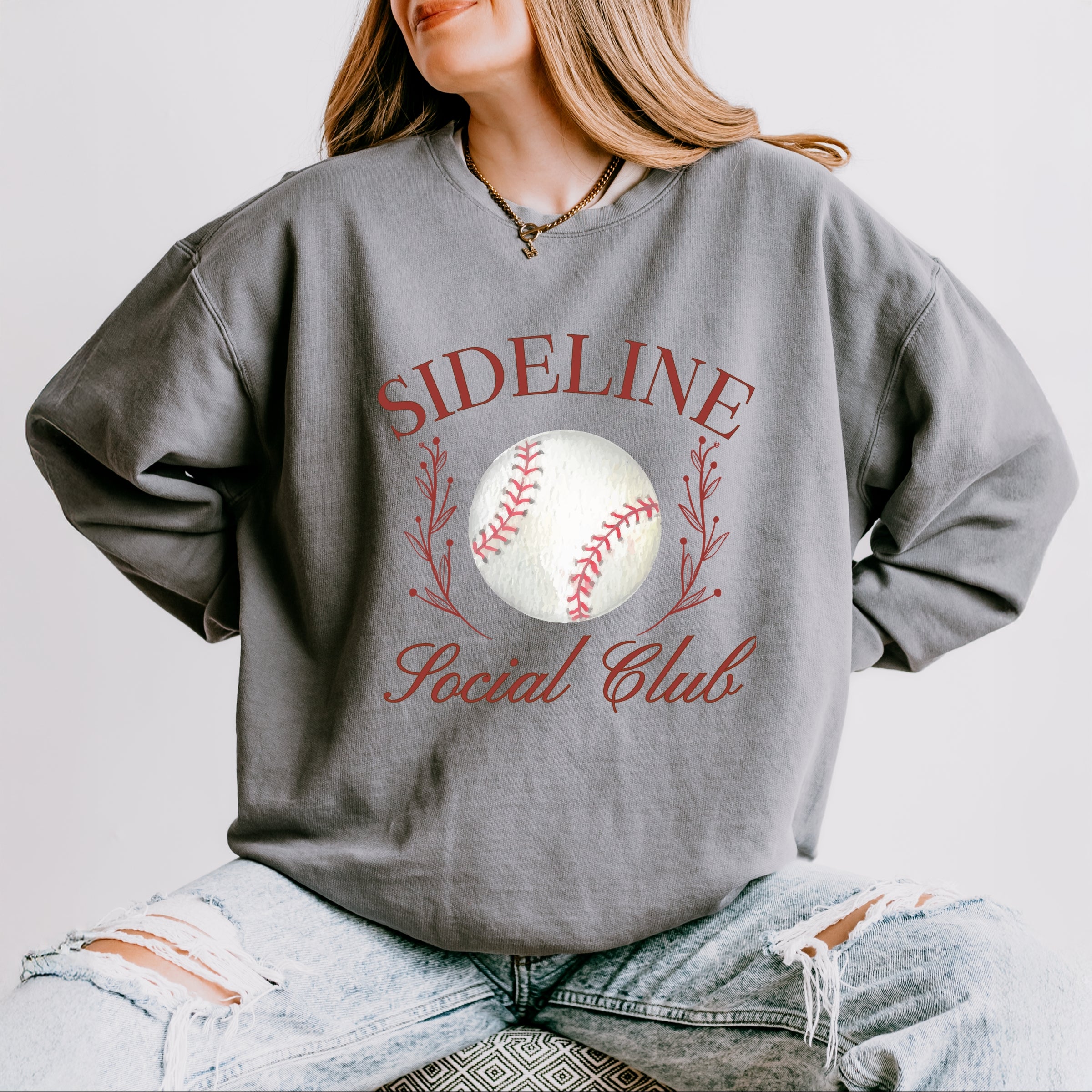 Baseball Sideline Social Club - Women's Lightweight Garment Dyed Sweatshirt